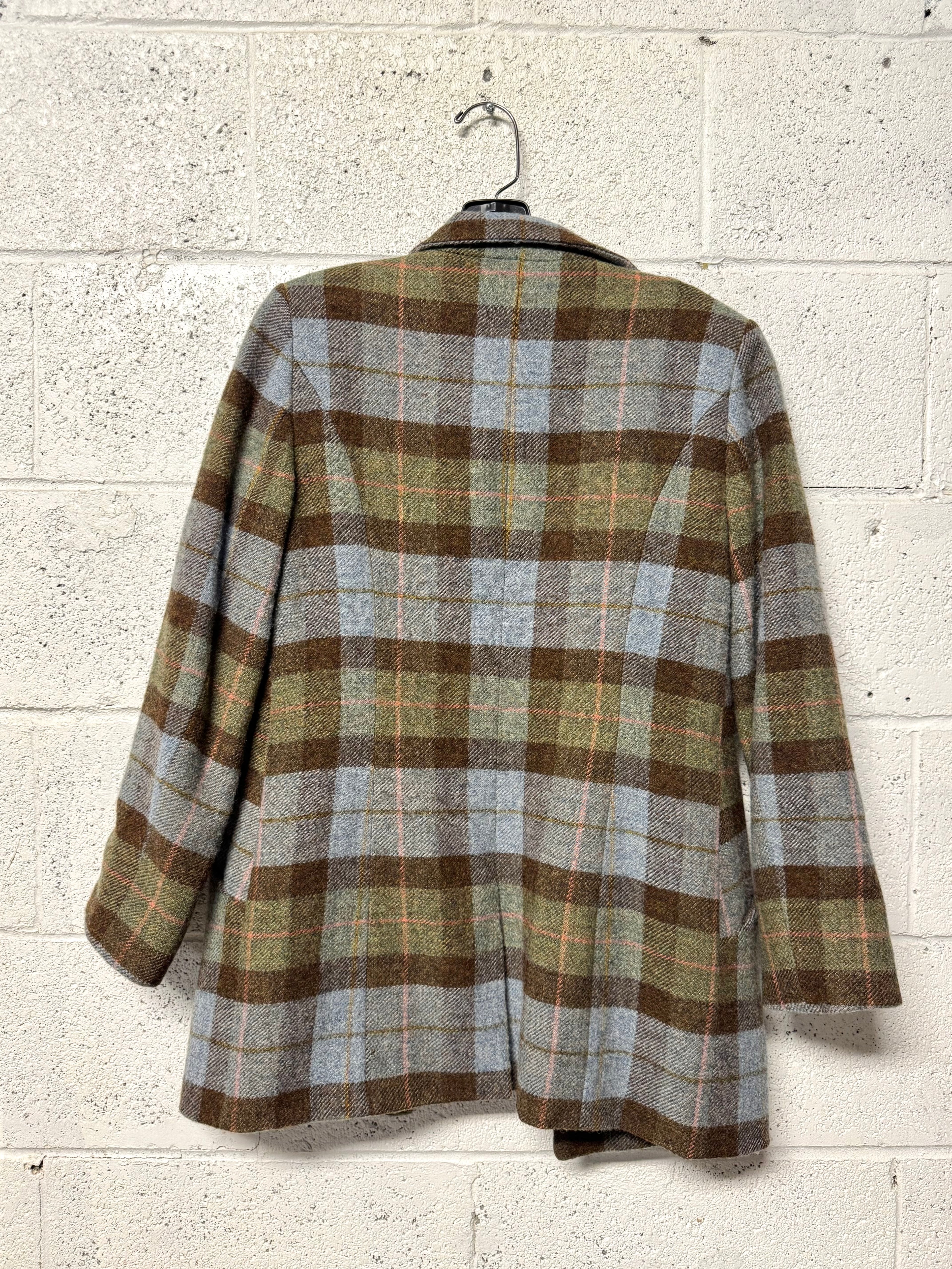 Veste courte Lainage carreau bleu vert marron Cacharel