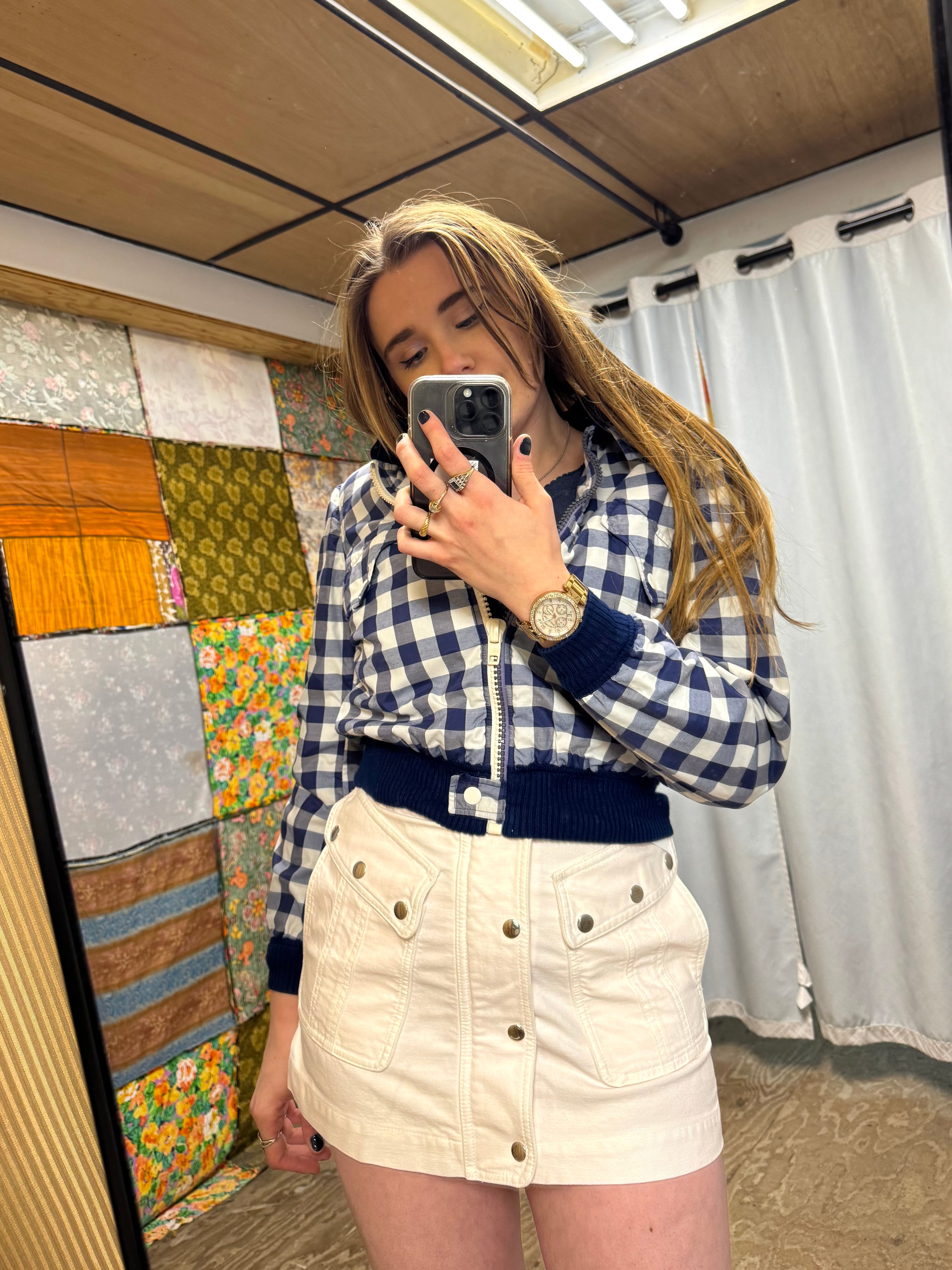 Blouson carreaux crop Courrèges