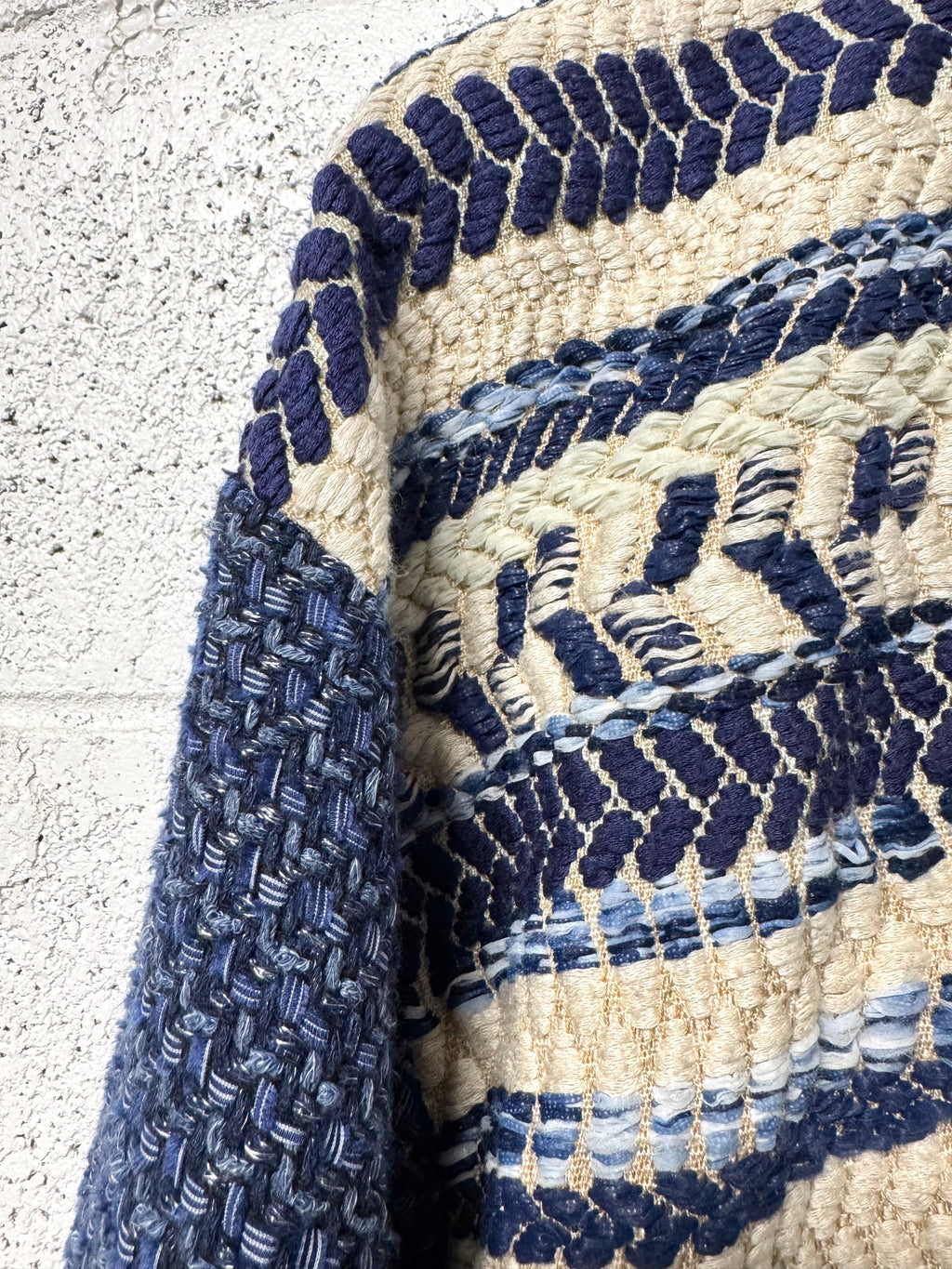 Tricot manche longue bleu, creme et paillletes Sessùn