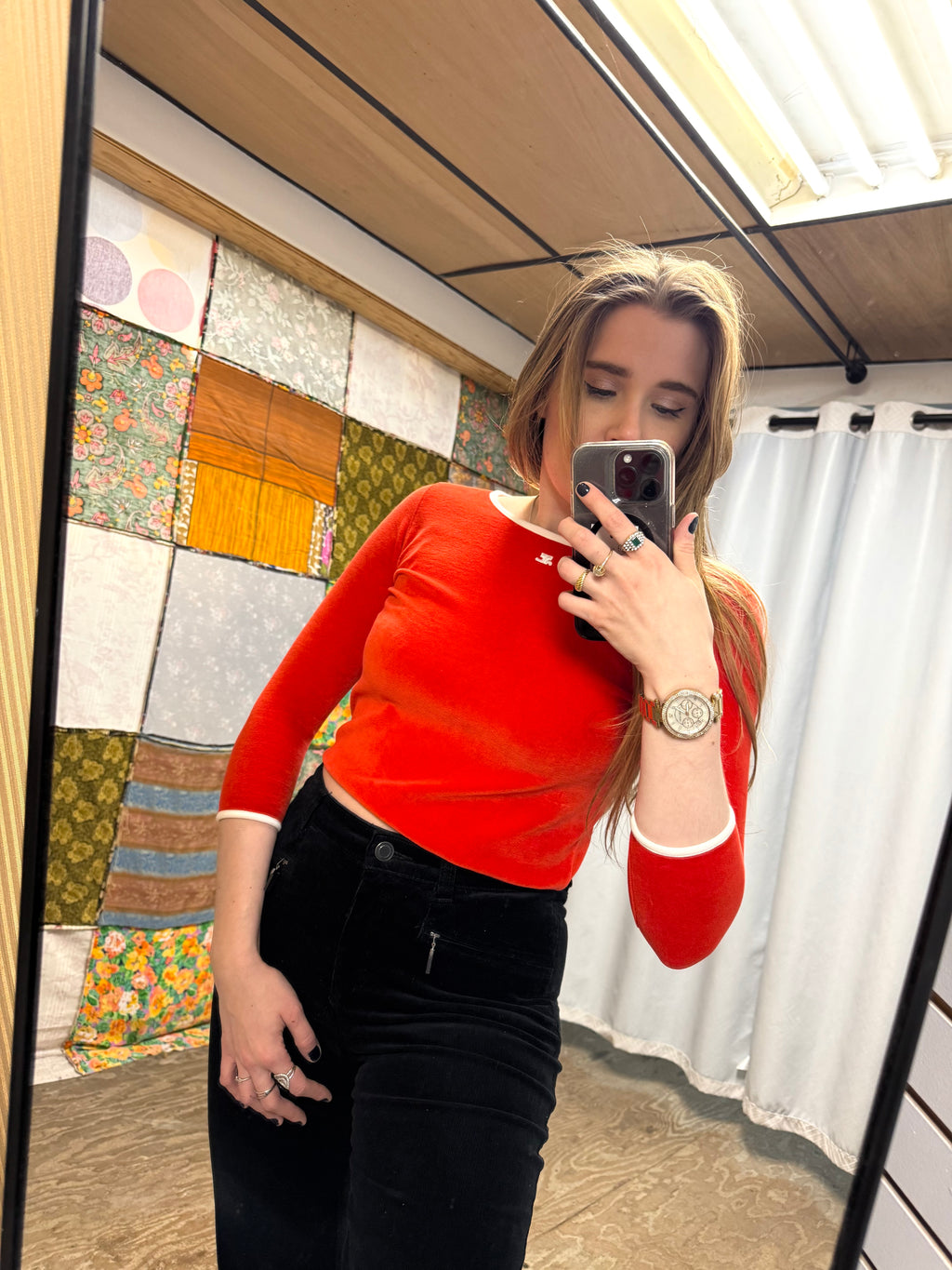 Top rouge velours Courrèges