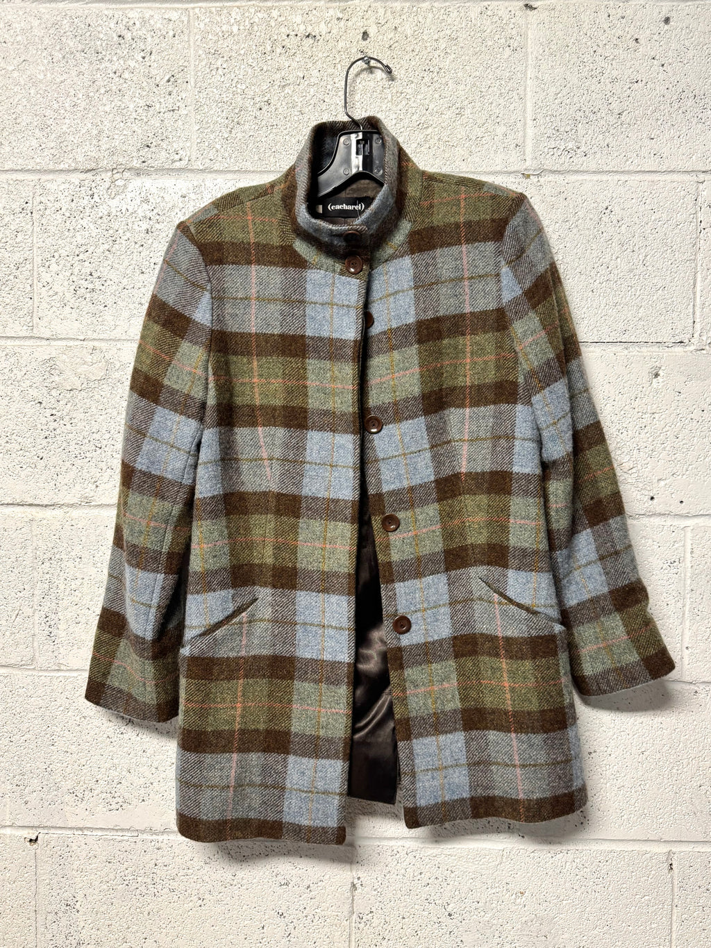 Veste courte Lainage carreau bleu vert marron Cacharel
