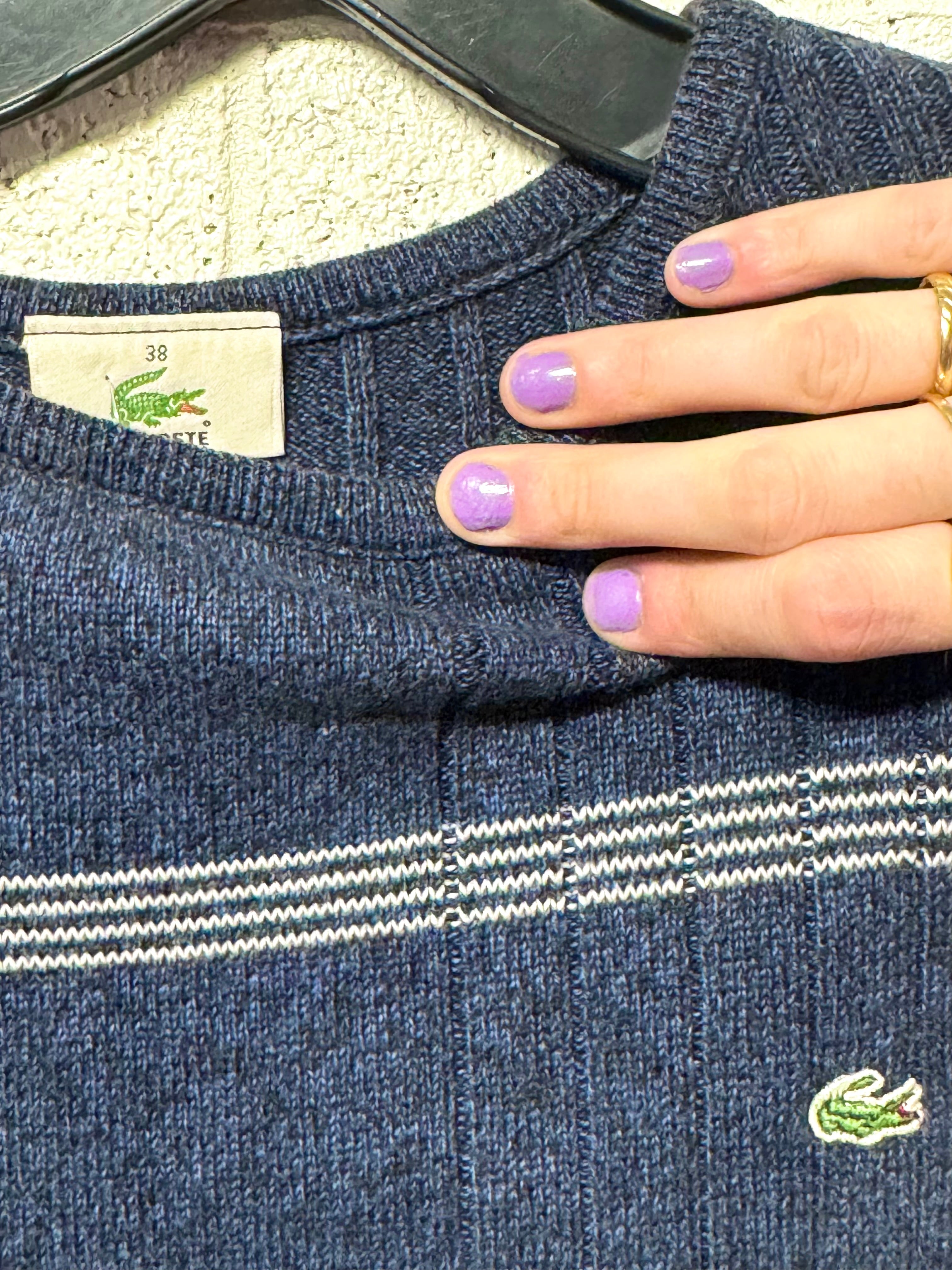 T-shirt tricot bleu et blanc Lacoste