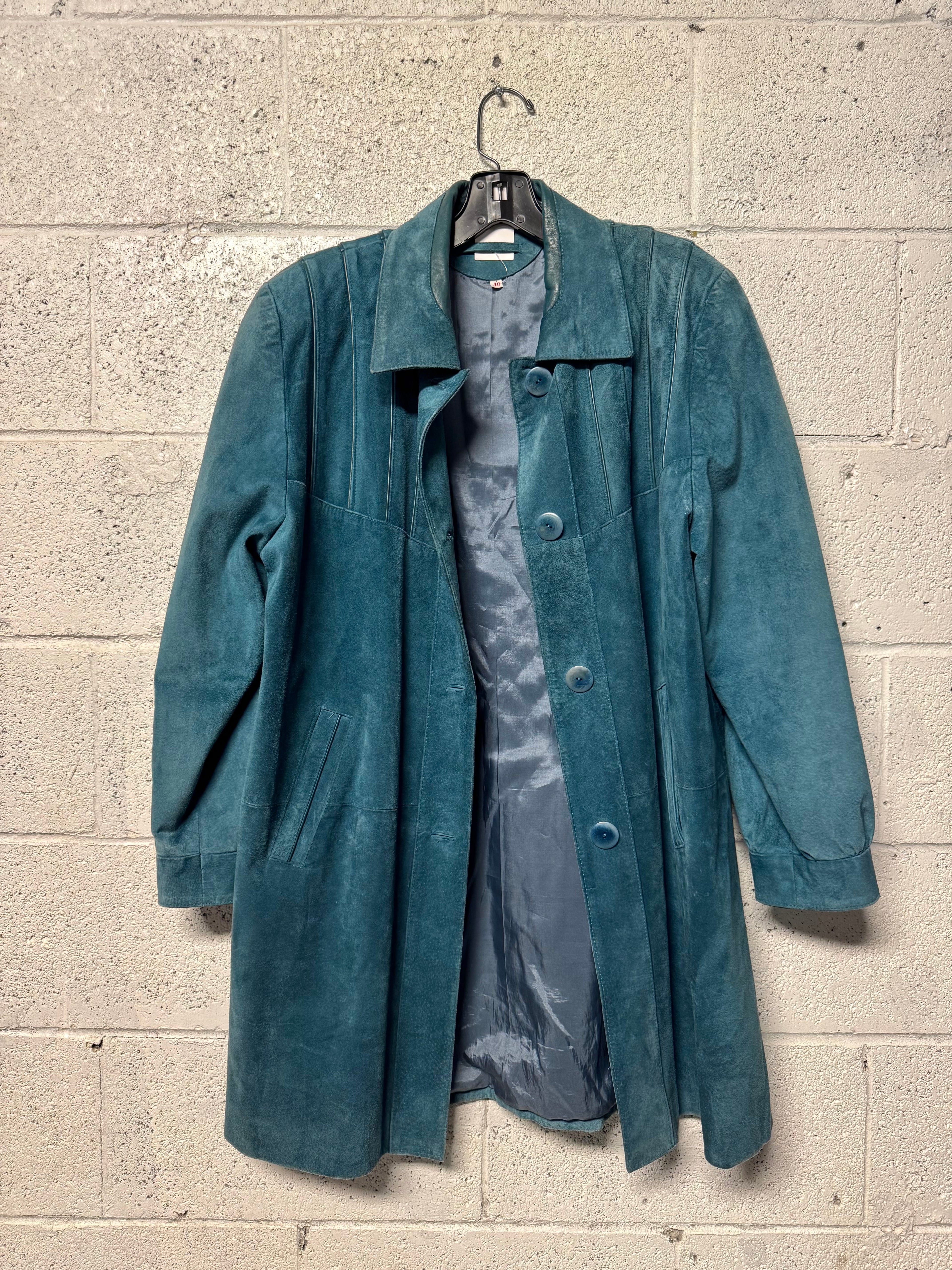 Veste en Cuir Bleu-Vert Hercopell Années 90