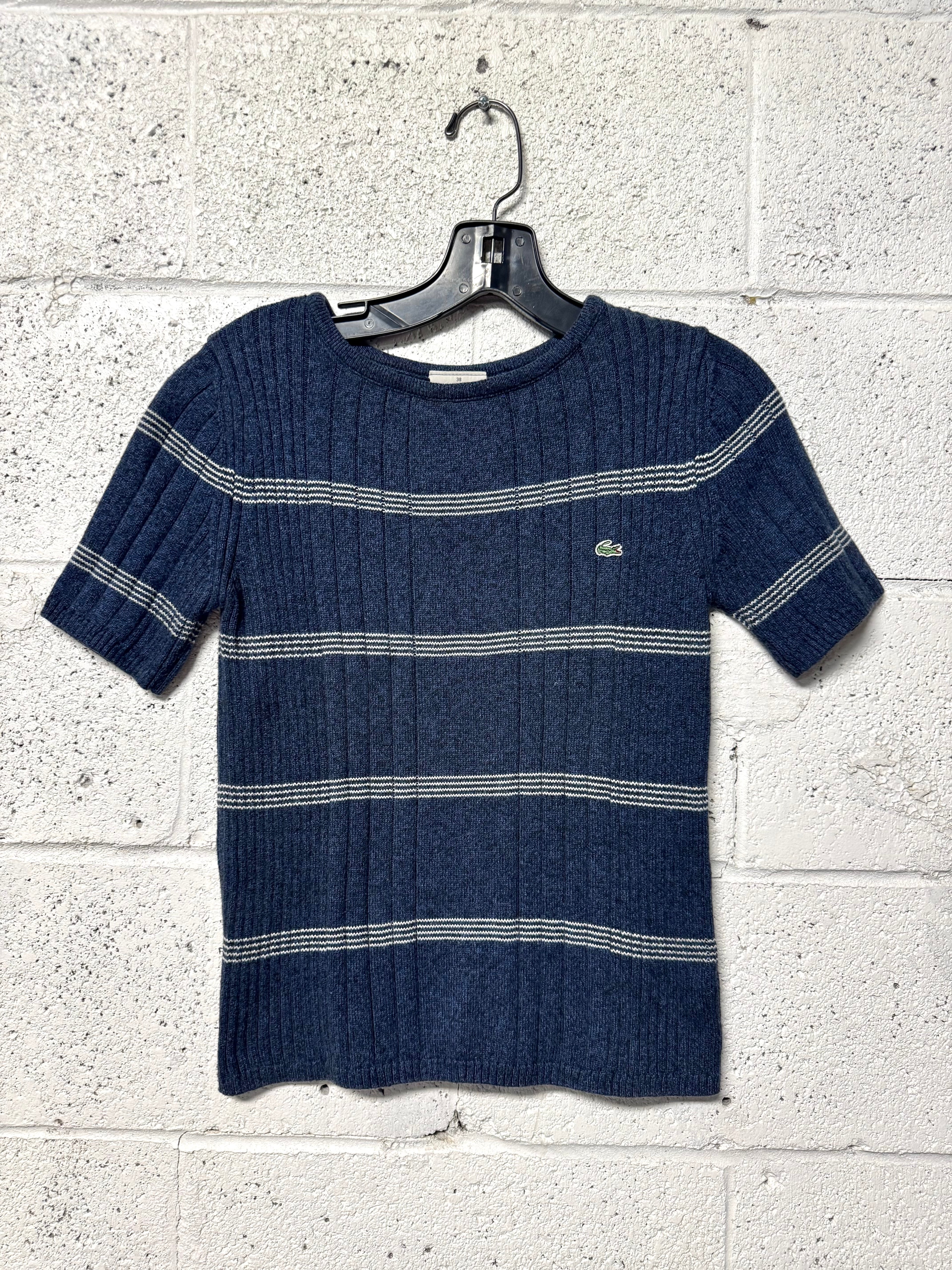 T-shirt tricot bleu et blanc Lacoste