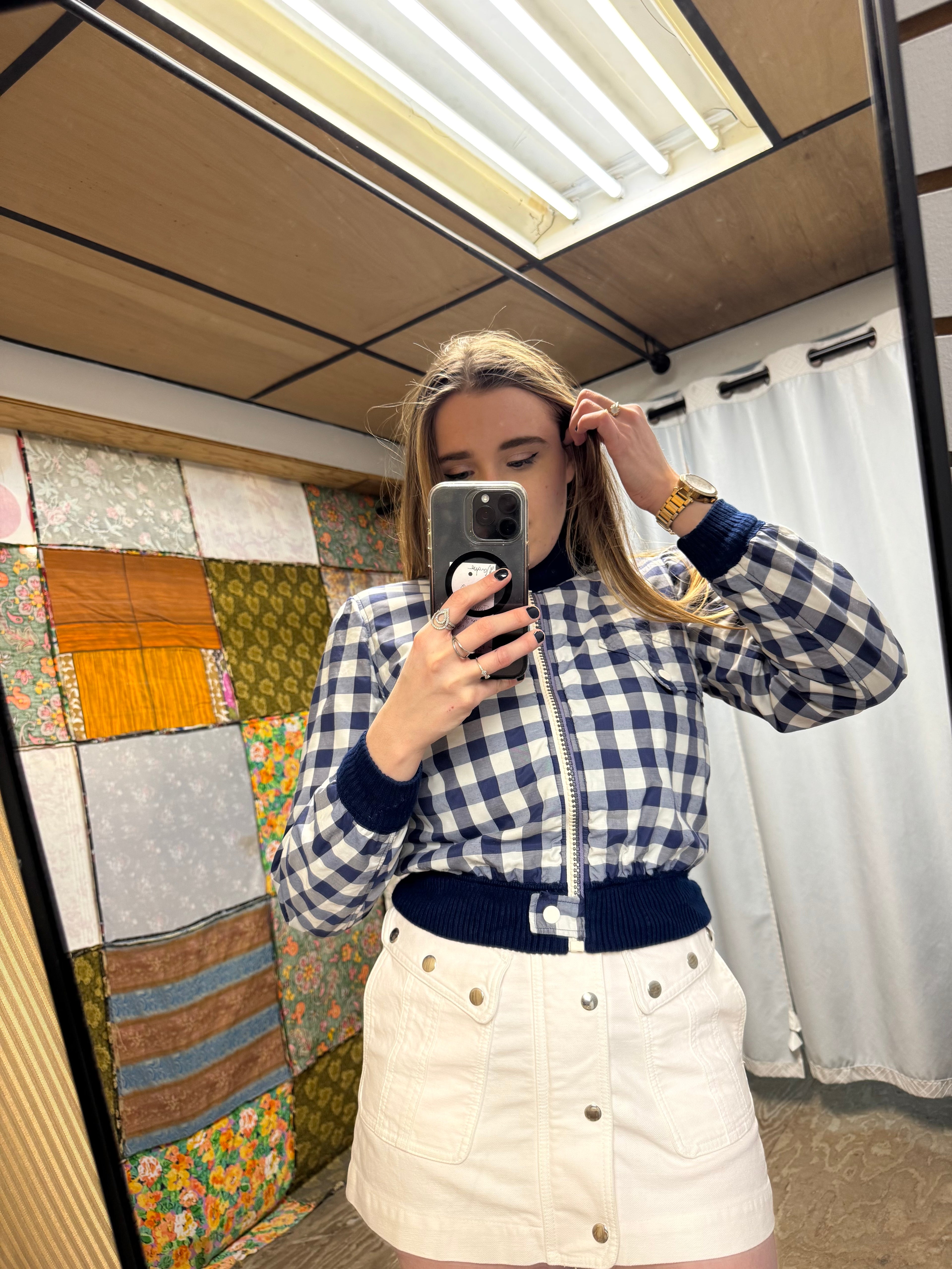 Blouson carreaux crop Courrèges