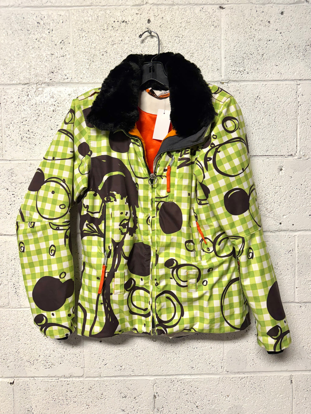 Veste Courte de ski imprimé carreau vert pomme et blanc Castelbajac-Rossignol