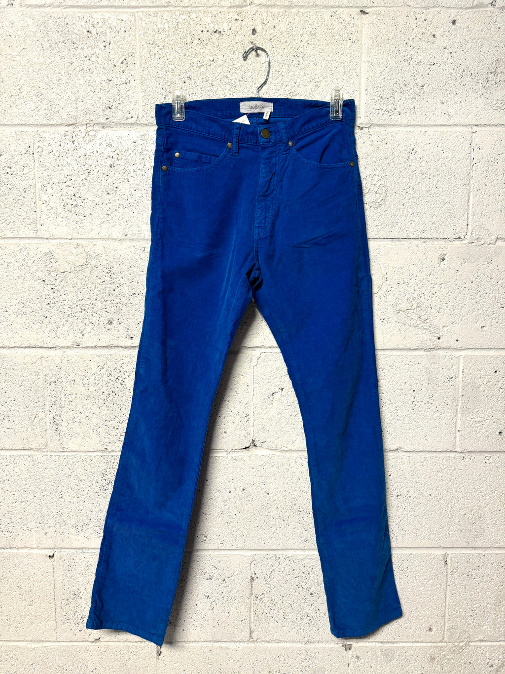 Jeans velour slim taille haute bleu vif Bash