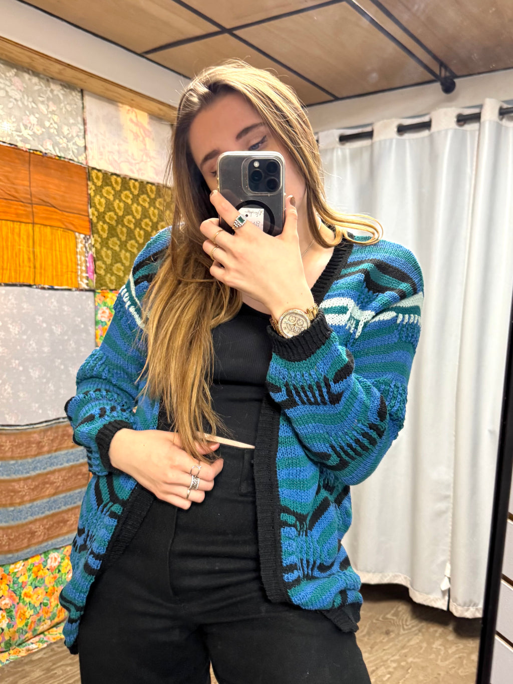 Cardigan Sandro Bleu et Vert