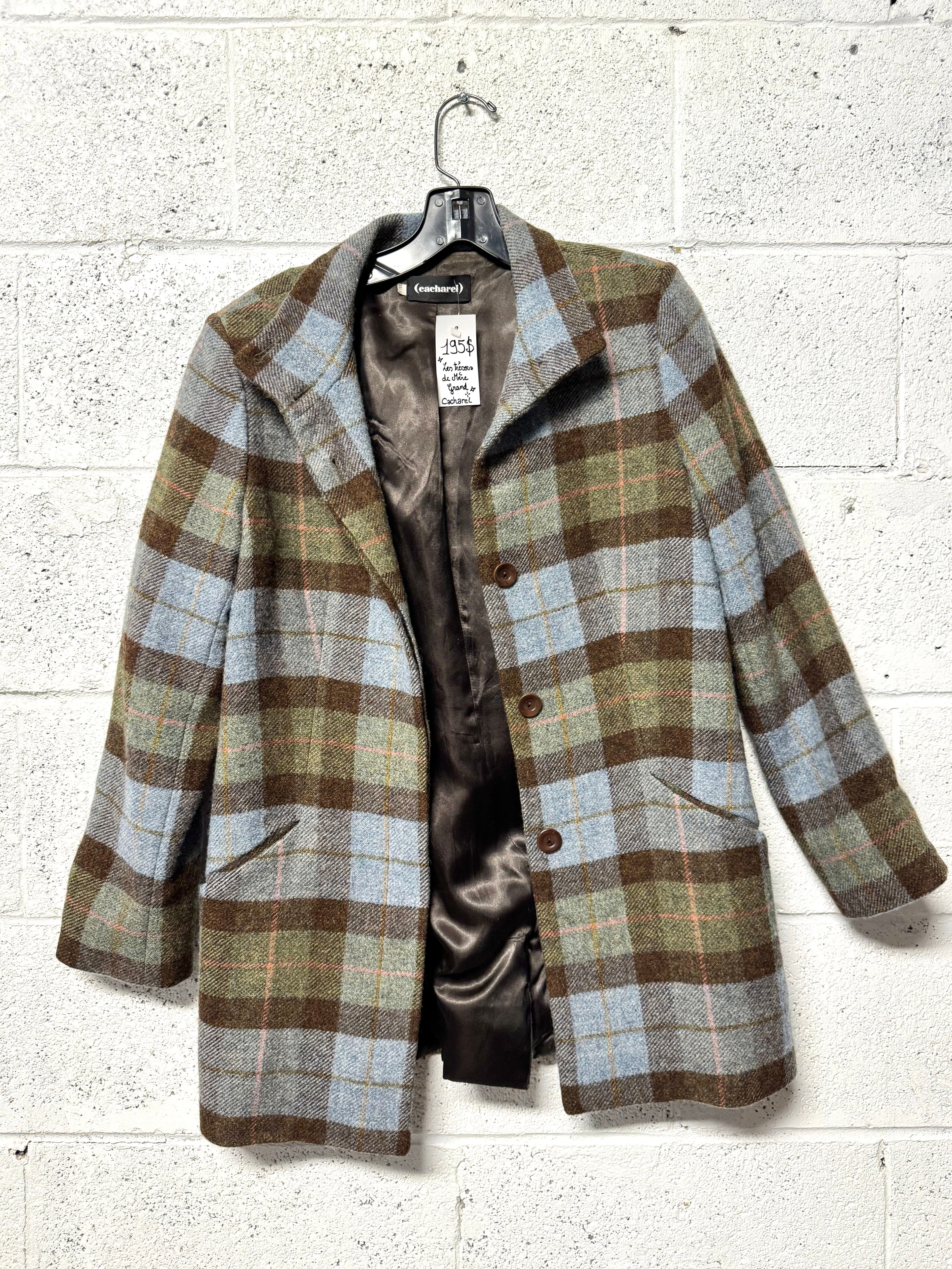 Veste courte Lainage carreau bleu vert marron Cacharel