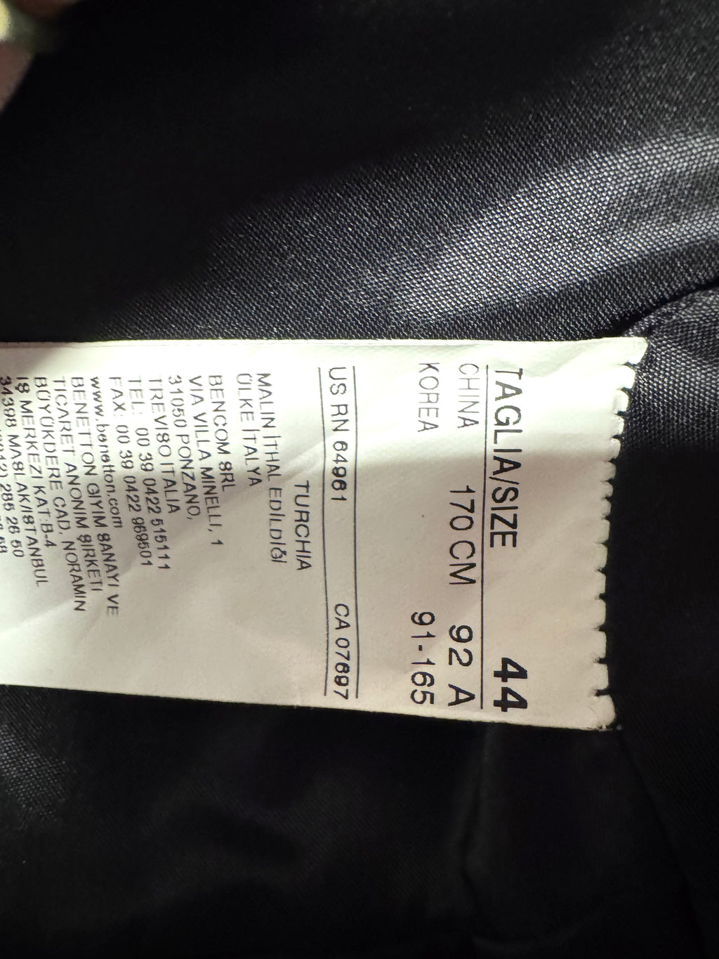 Veste courte lainage chevron chiné gris Y2k United Colors Of Benetton