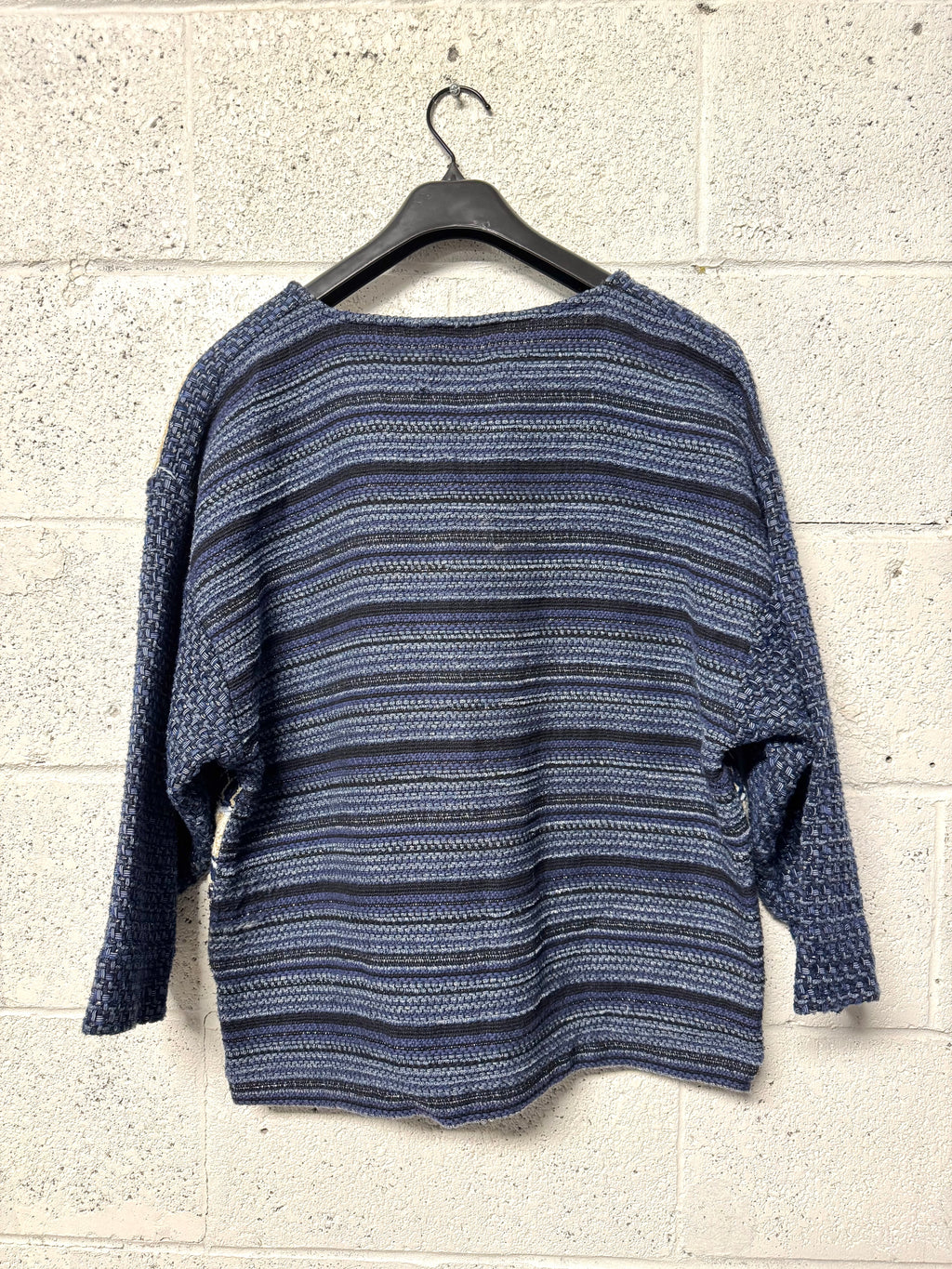 Tricot manche longue bleu, creme et paillletes Sessùn