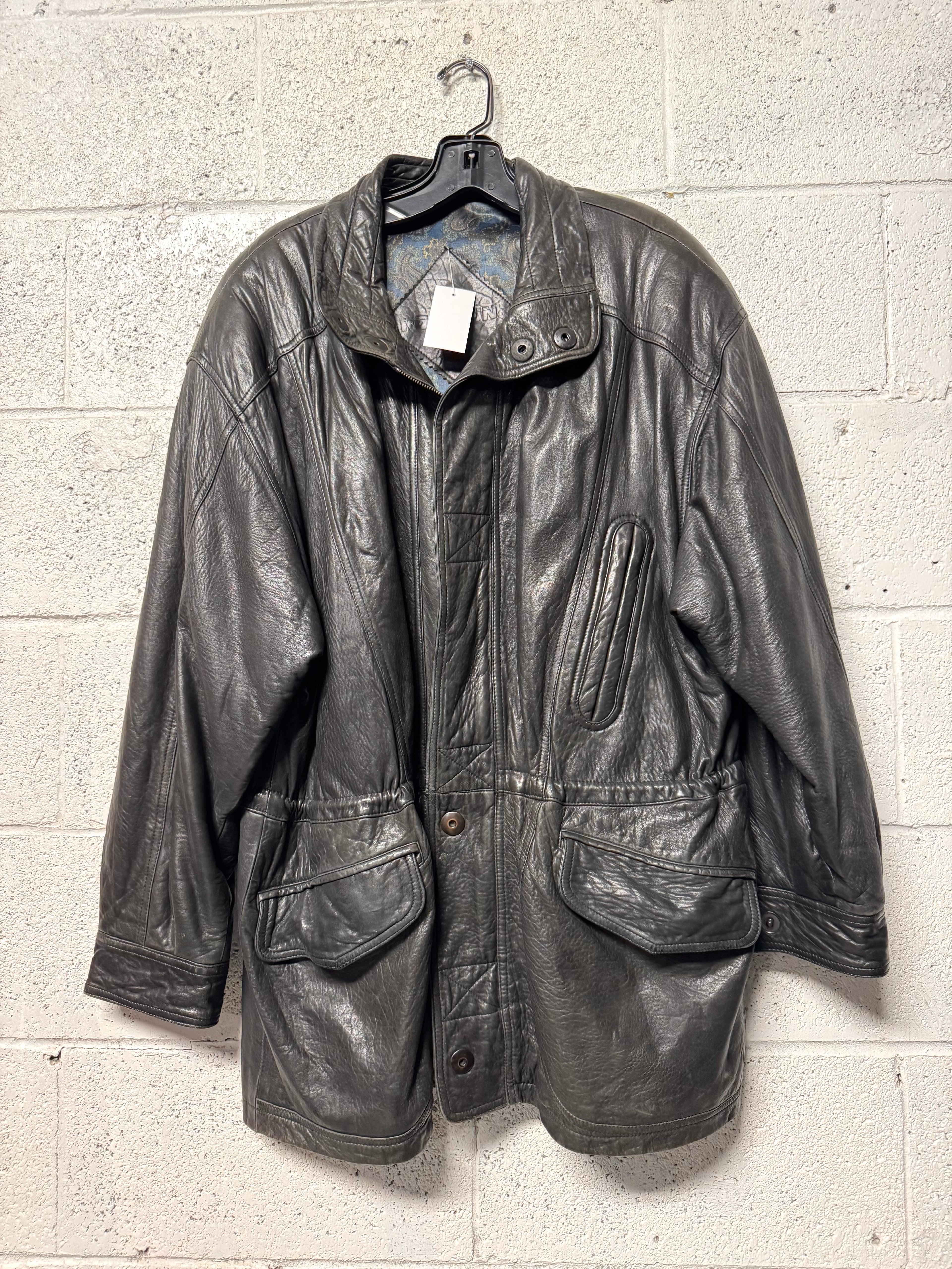 Veste en cuir Kapraun. Motif cachemire