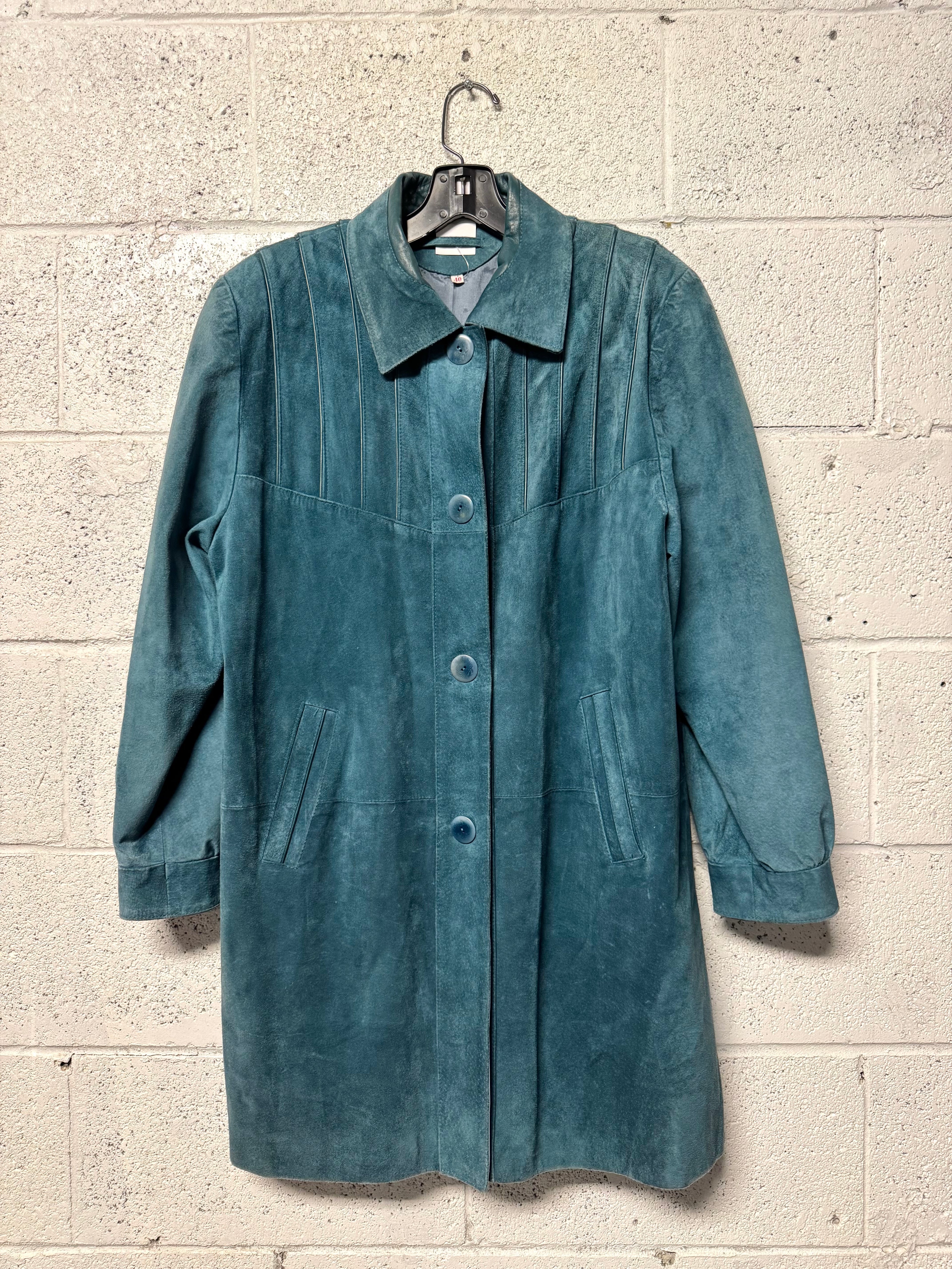 Veste en Cuir Bleu-Vert Hercopell Années 90