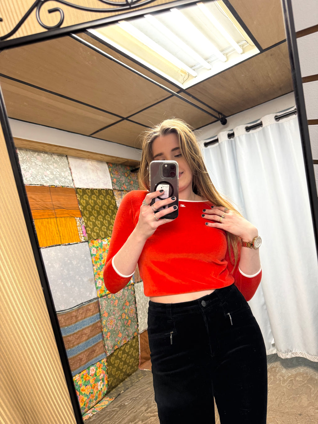 Top rouge velours Courrèges