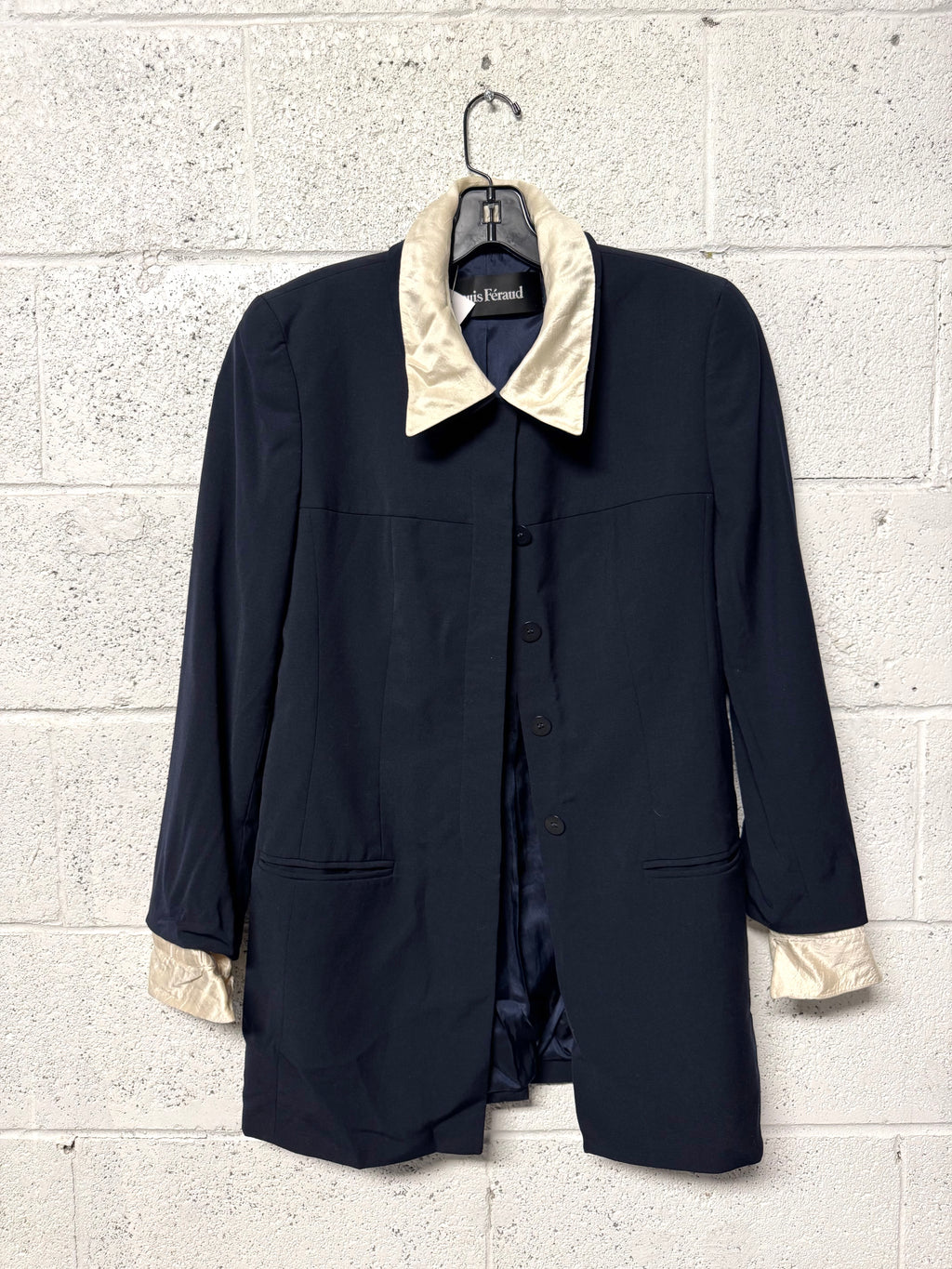 Veste Bleu marine avec col et poignet en soie amovible Louis Féraud