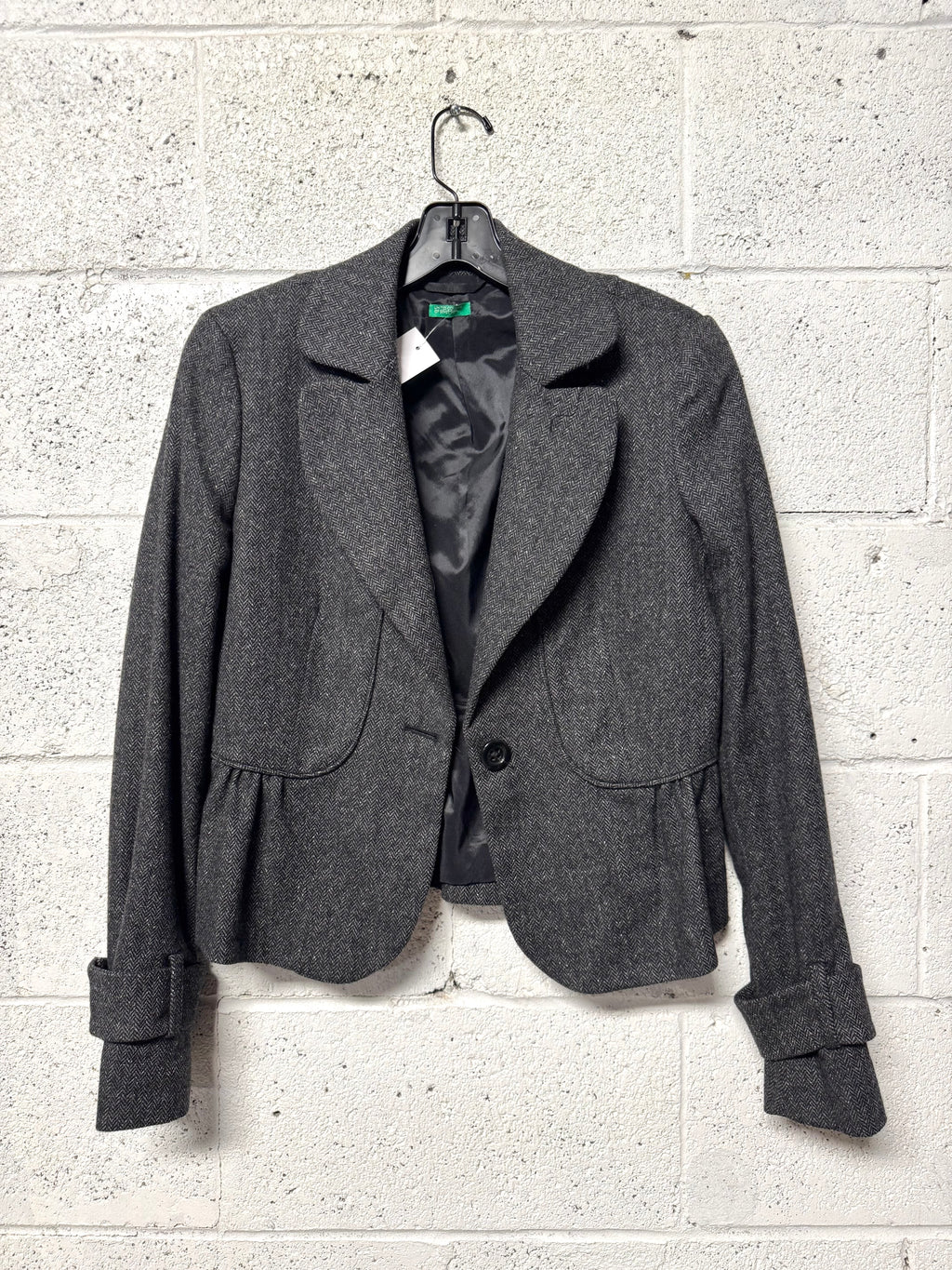 Veste courte lainage chevron chiné gris Y2k United Colors Of Benetton