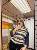 Tricot manche longue bleu, creme et paillletes Sessùn
