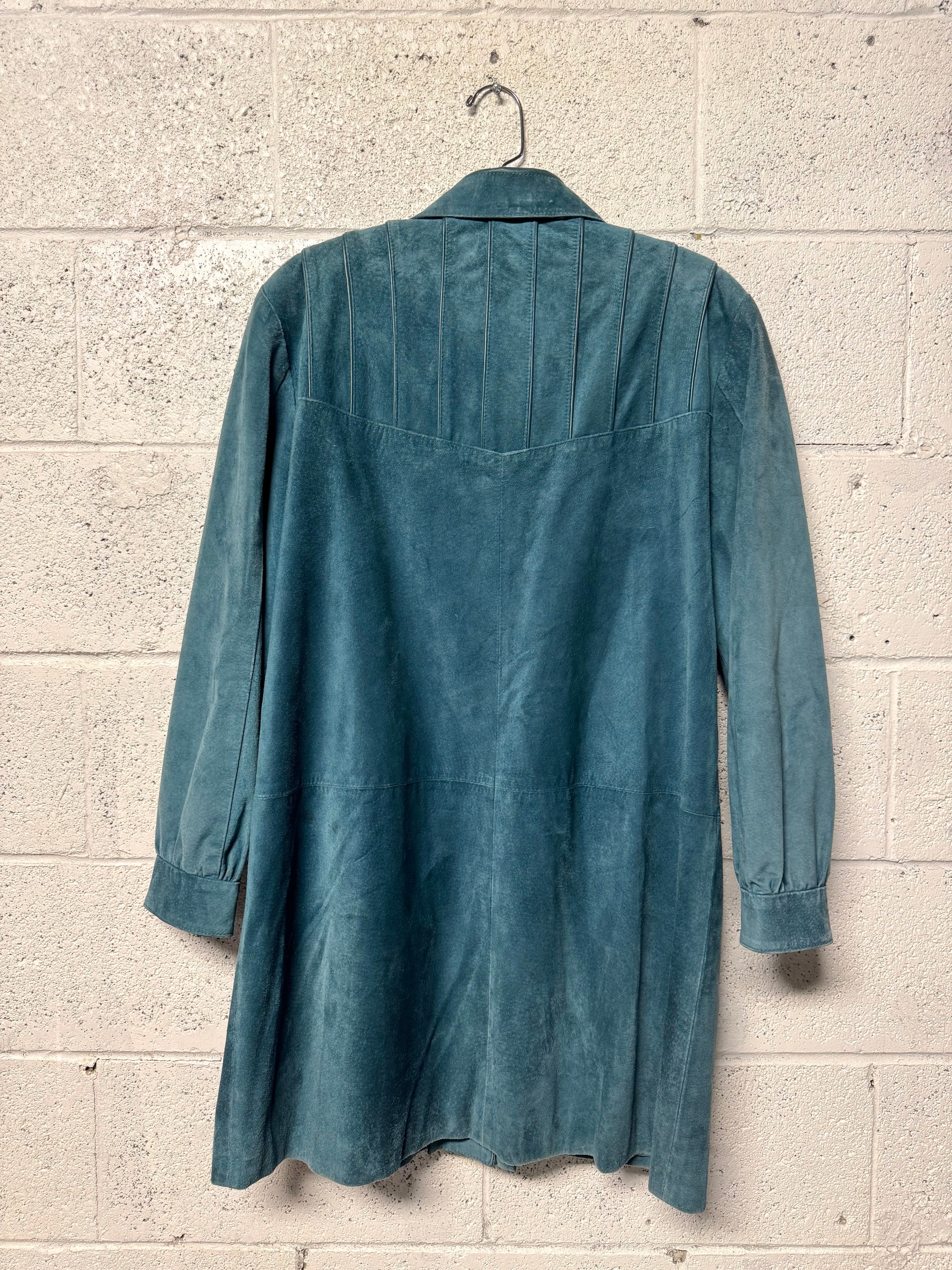 Veste en Cuir Bleu-Vert Hercopell Années 90