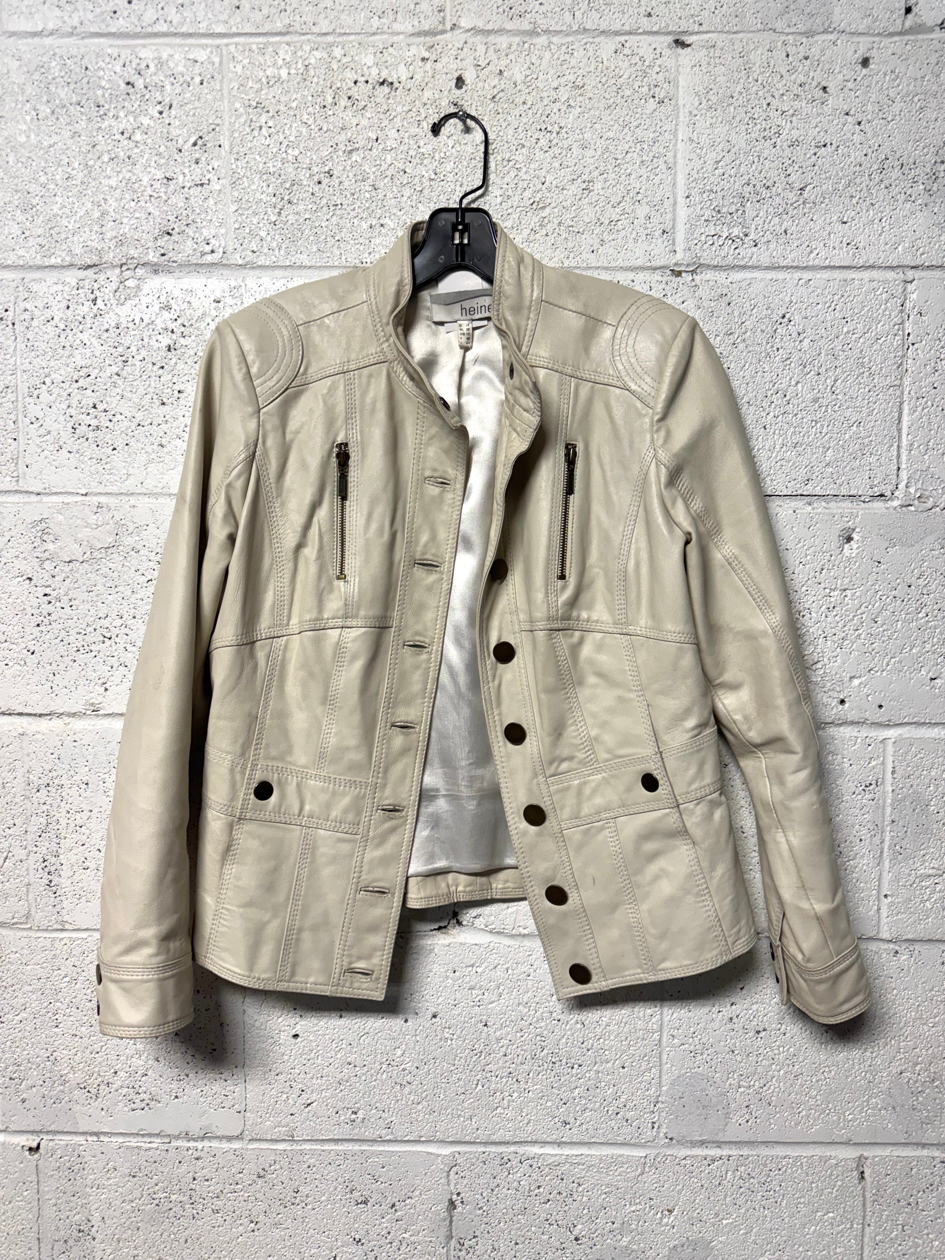 Veste en Cuir Blanc Cassé Heine