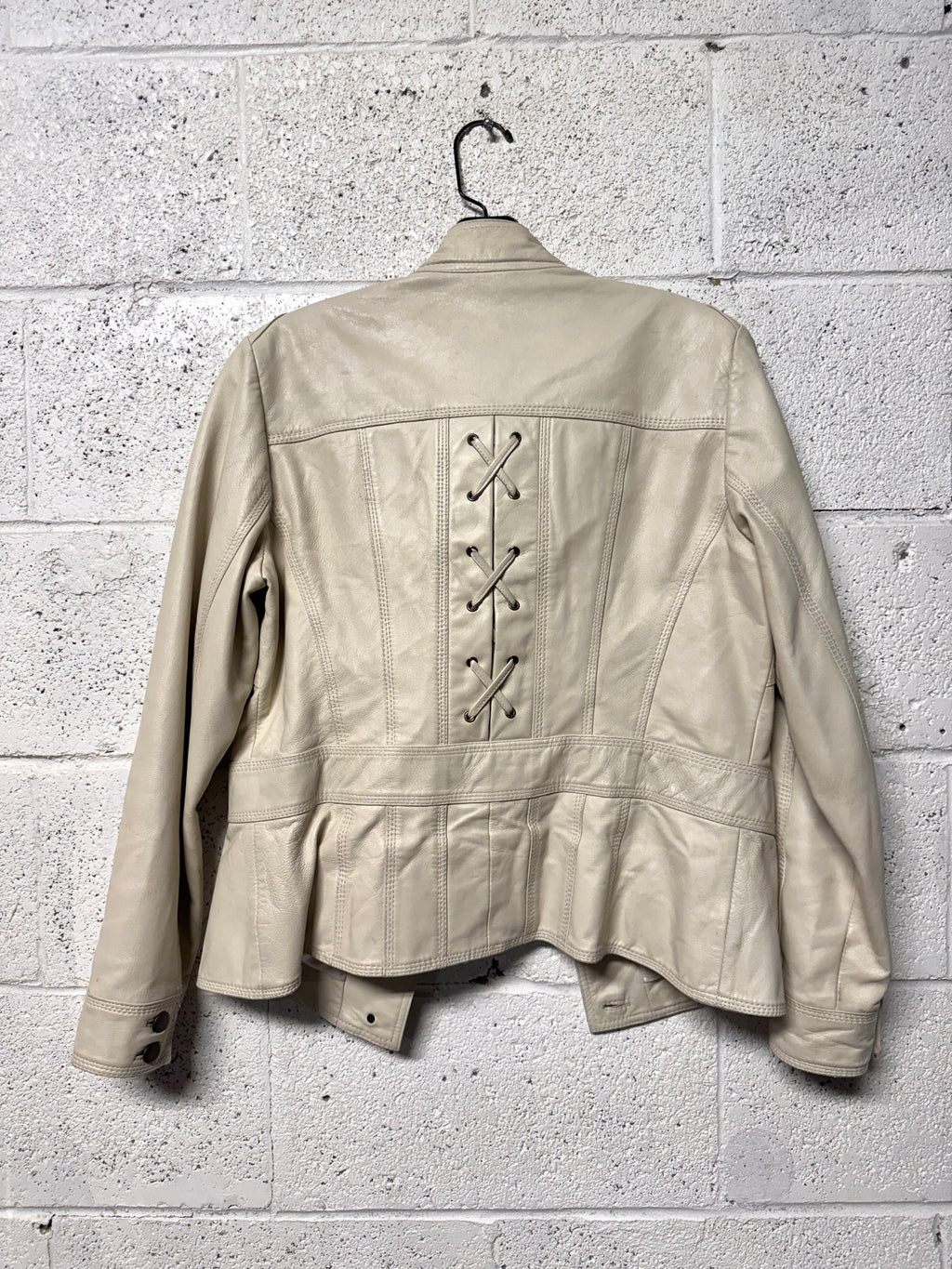 Veste en Cuir Blanc Cassé Heine