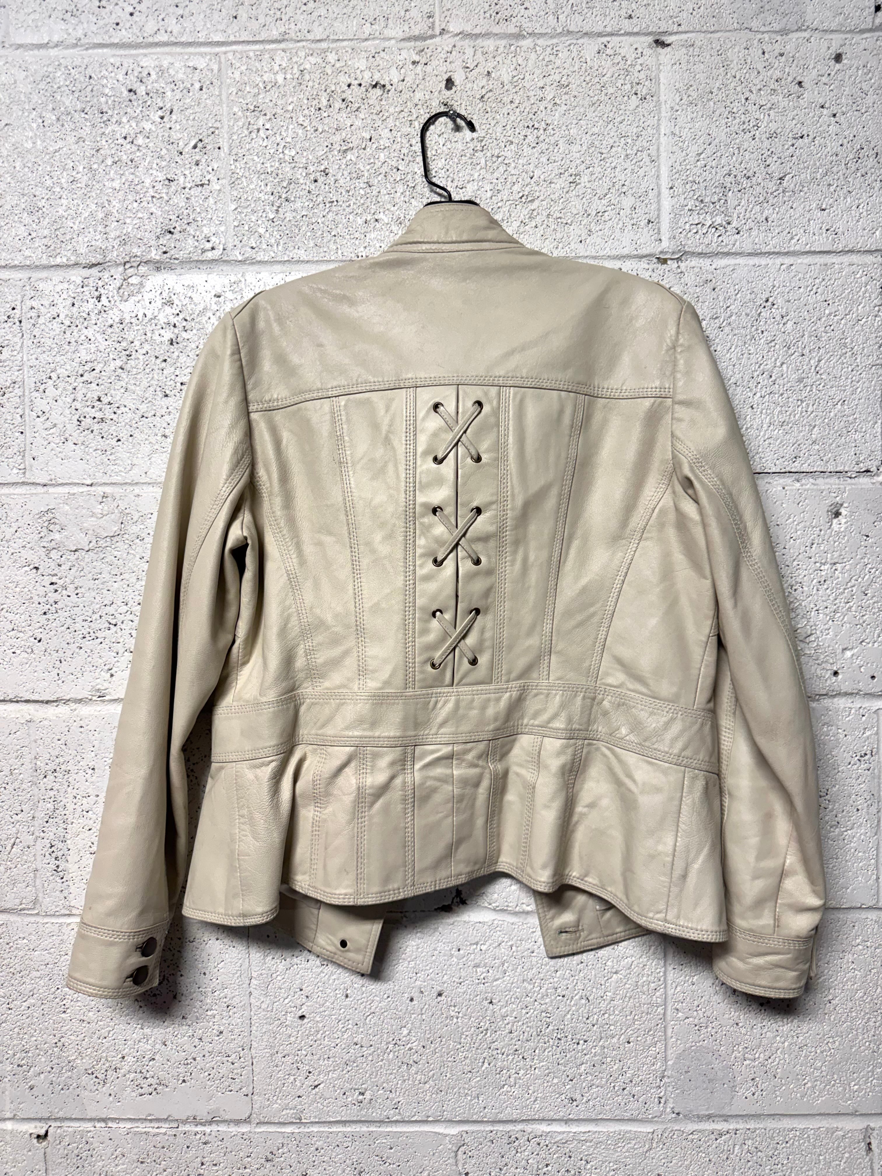 Veste en Cuir Blanc Cassé Heine