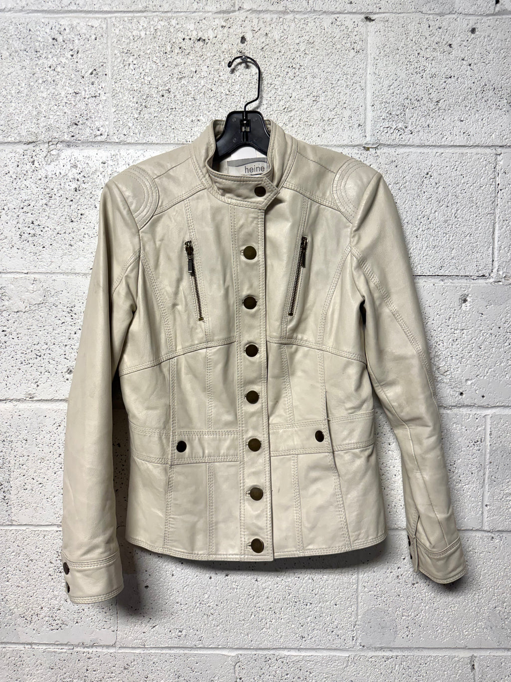 Veste en Cuir Blanc Cassé Heine