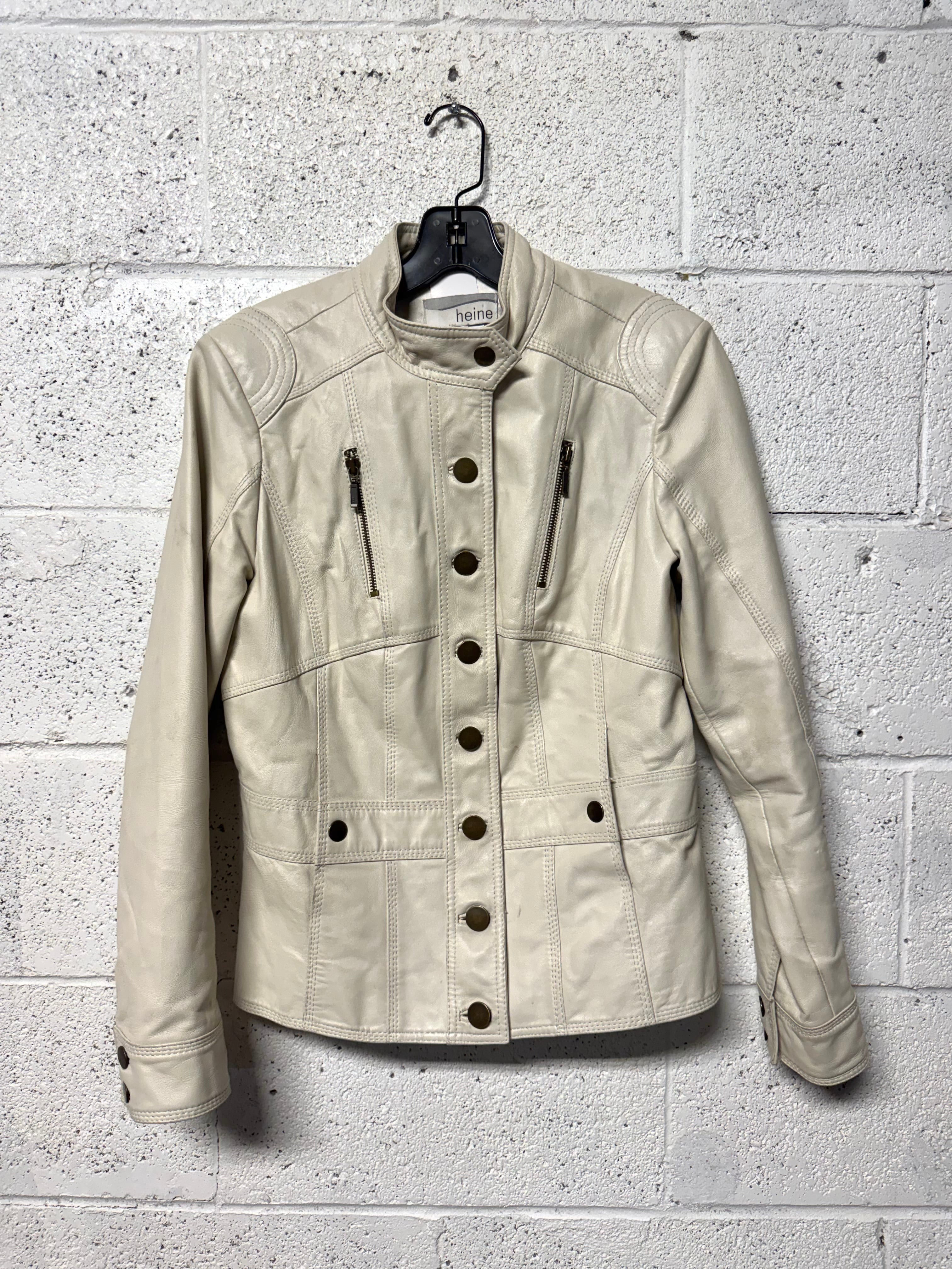 Veste en Cuir Blanc Cassé Heine
