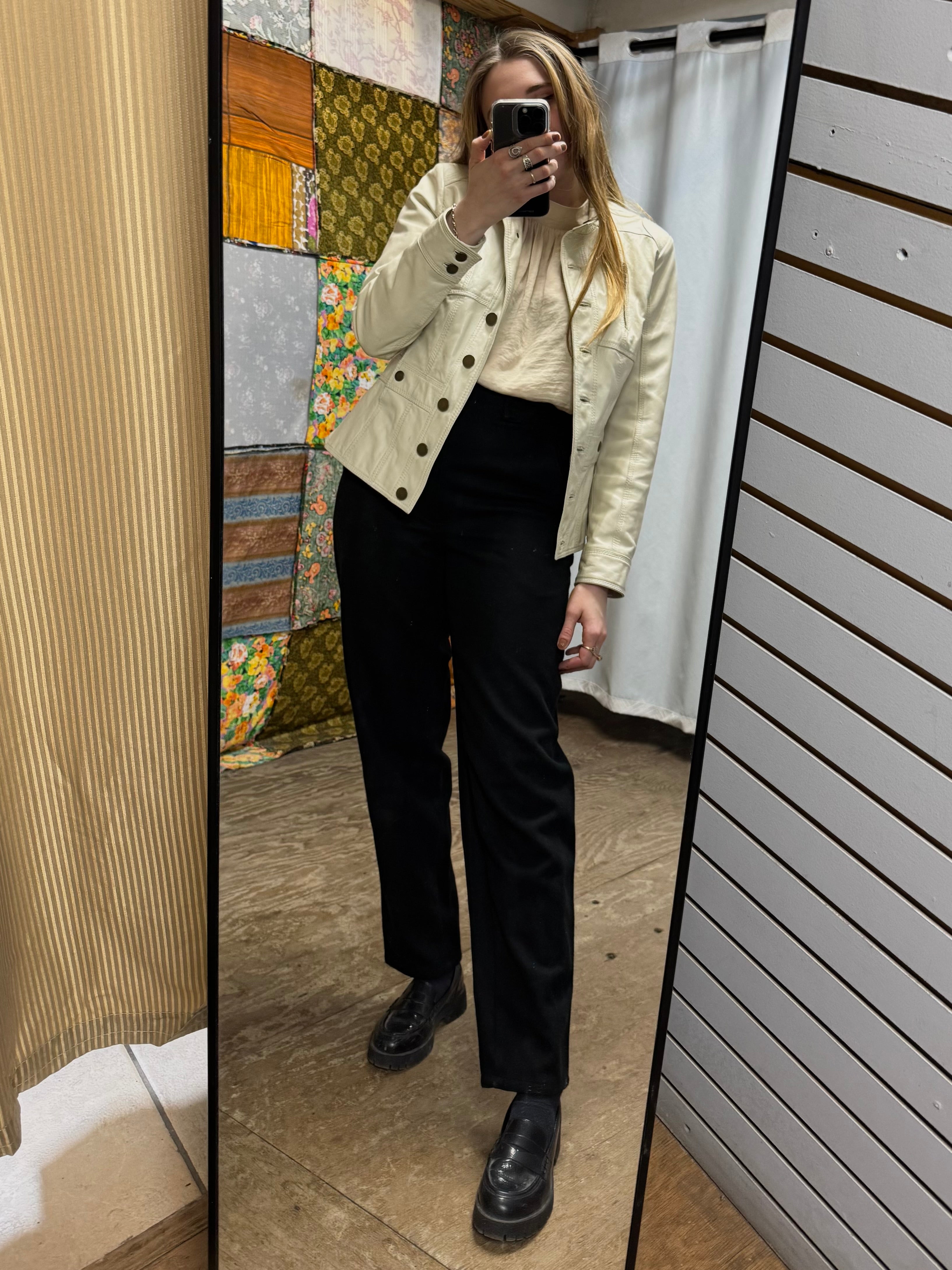 Veste en Cuir Blanc Cassé Heine