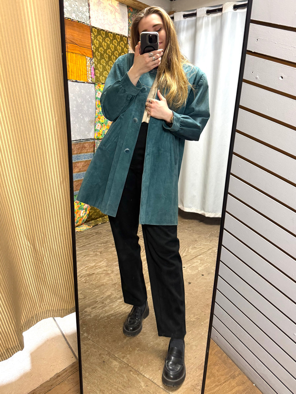 Veste en Cuir Bleu-Vert Hercopell Années 90