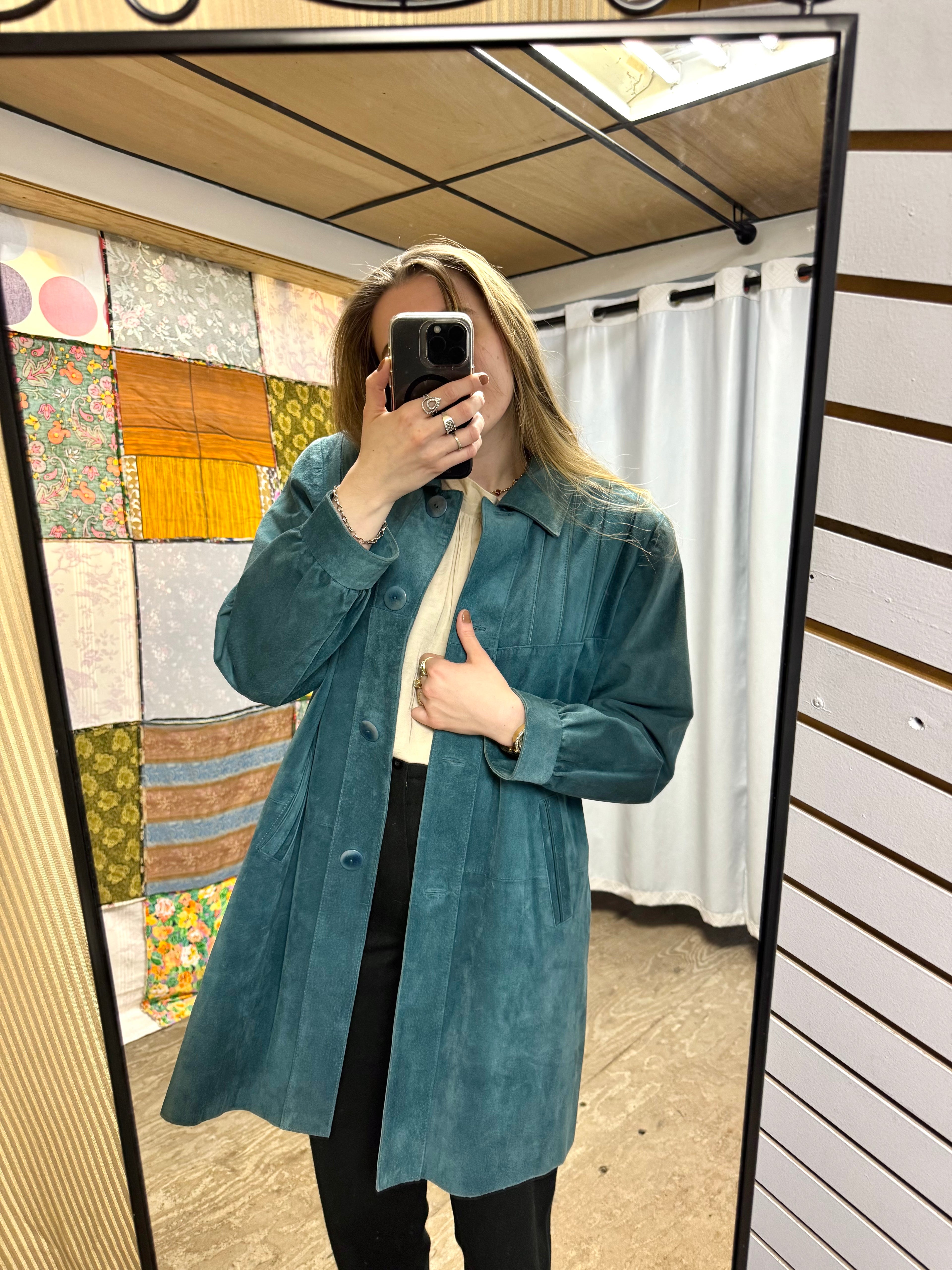 Veste en Cuir Bleu-Vert Hercopell Années 90