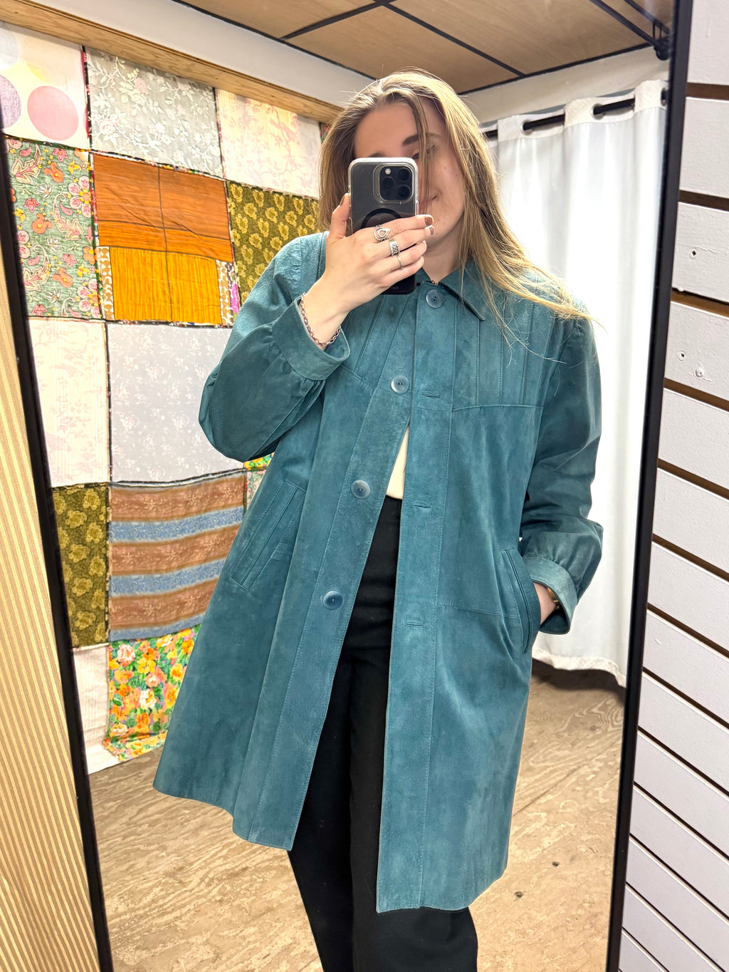 Veste en Cuir Bleu-Vert Hercopell Années 90