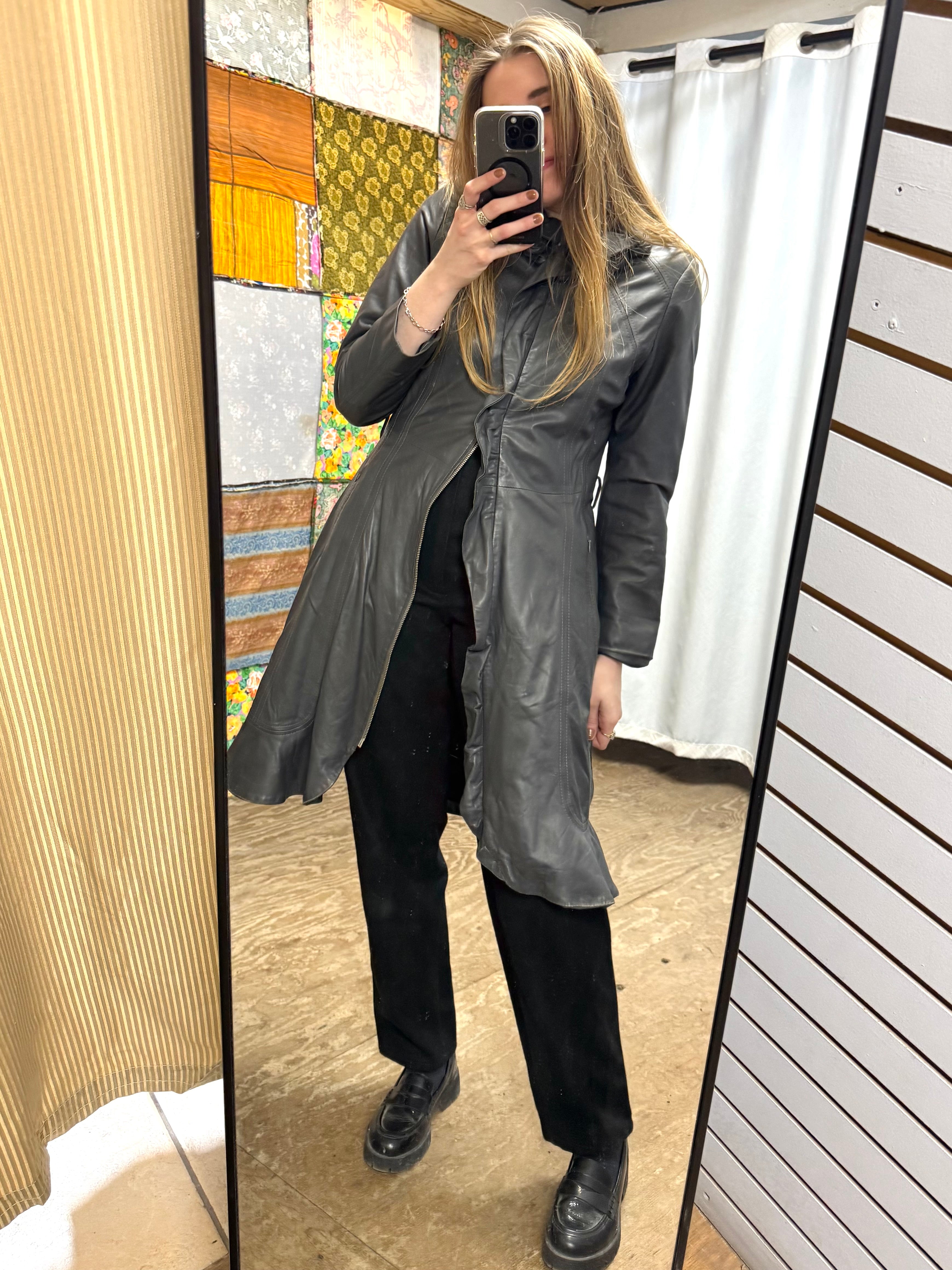 Veste en Cuir Anthracite