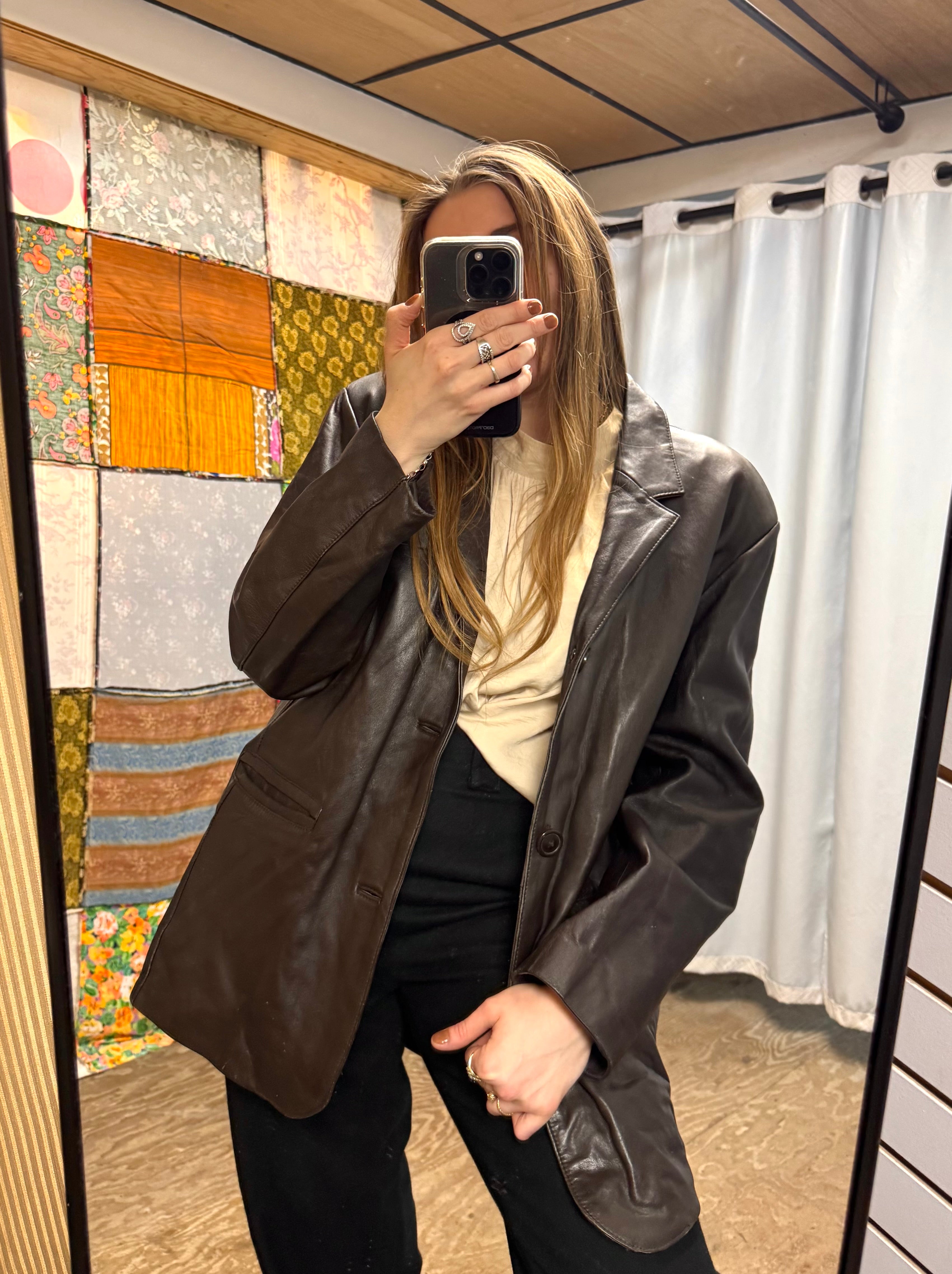 Veste en Cuir MDK Marron Foncé