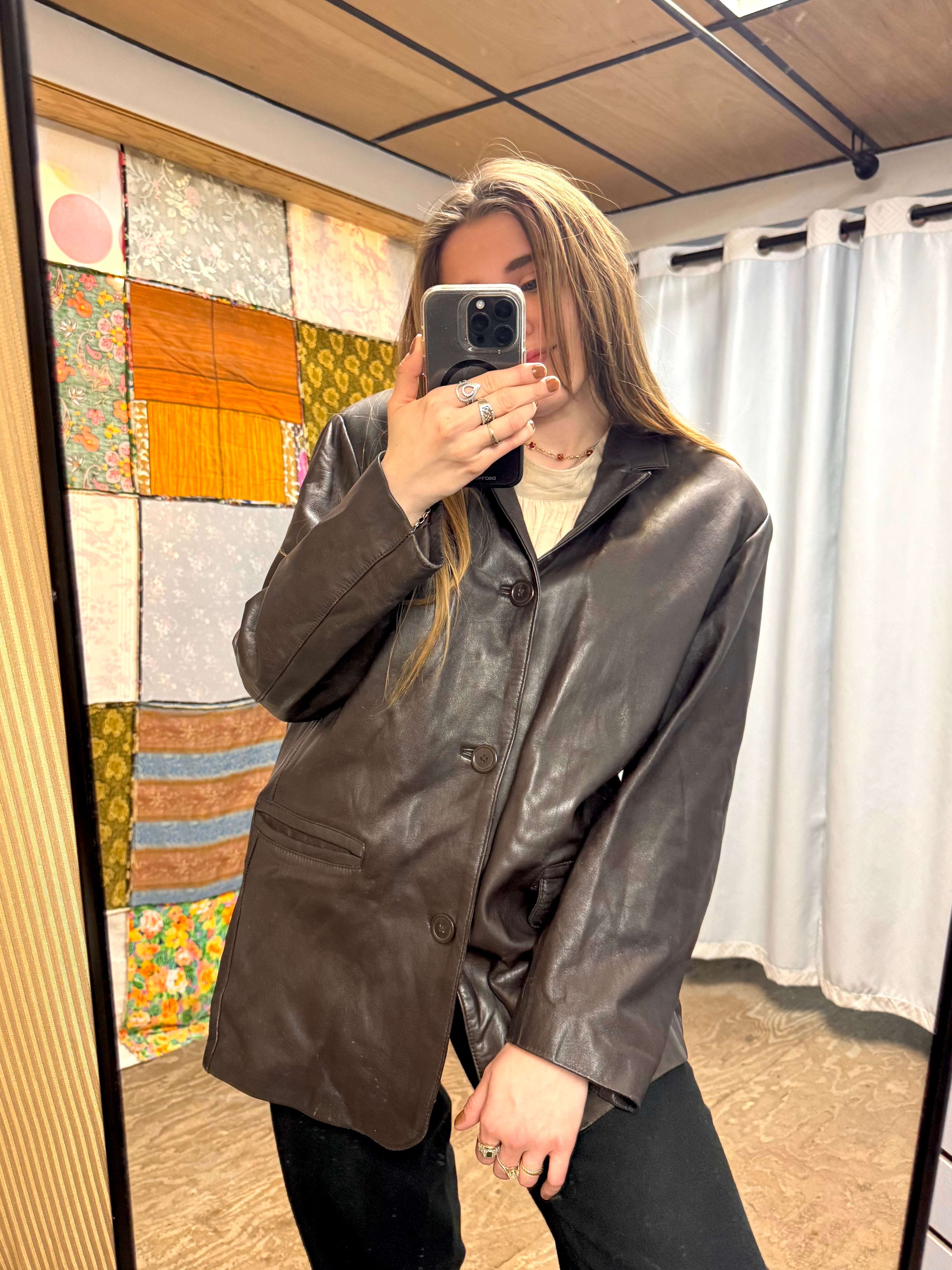 Veste en Cuir MDK Marron Foncé