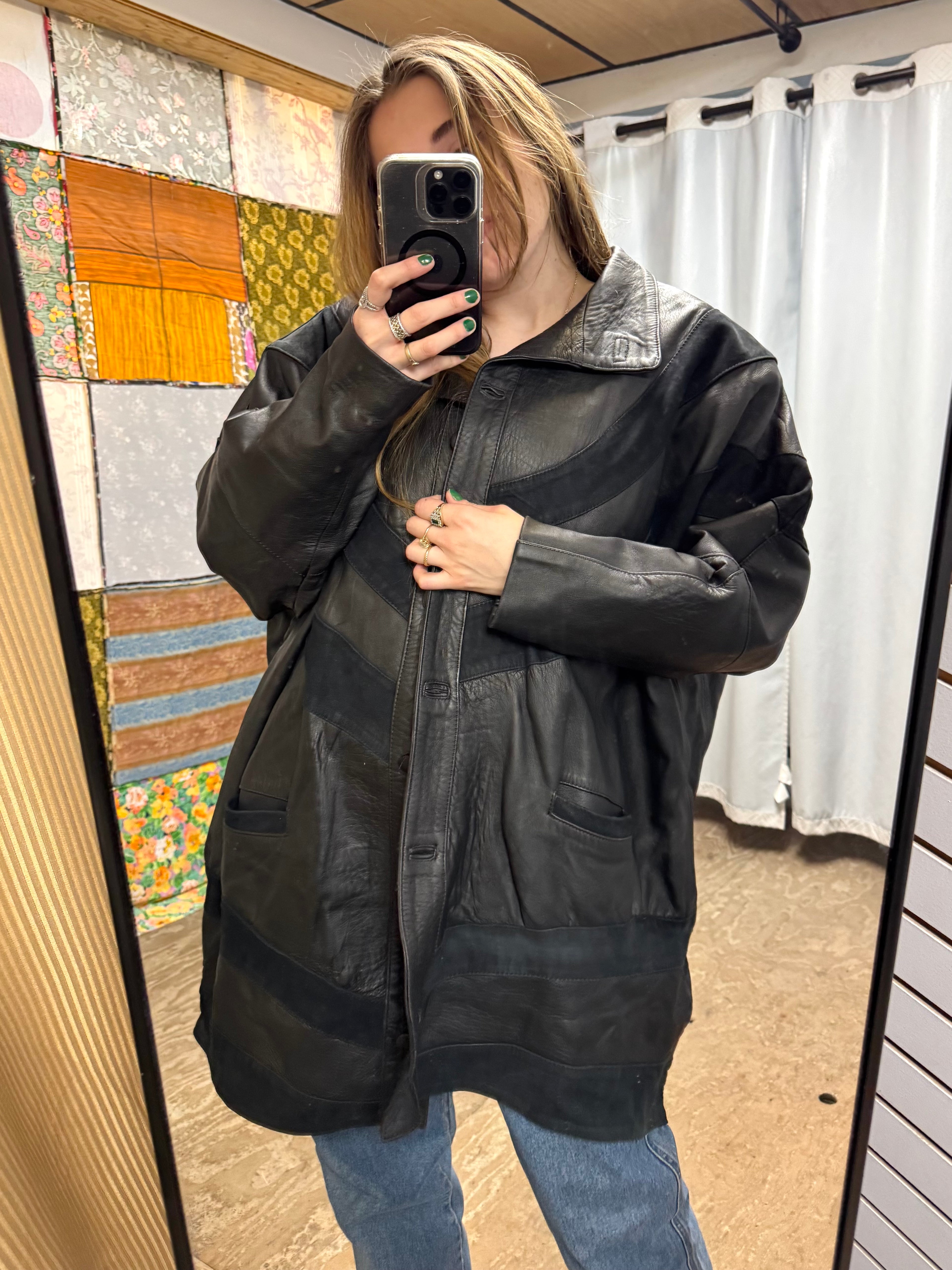 Veste en Cuir avec Bandes en Cuir