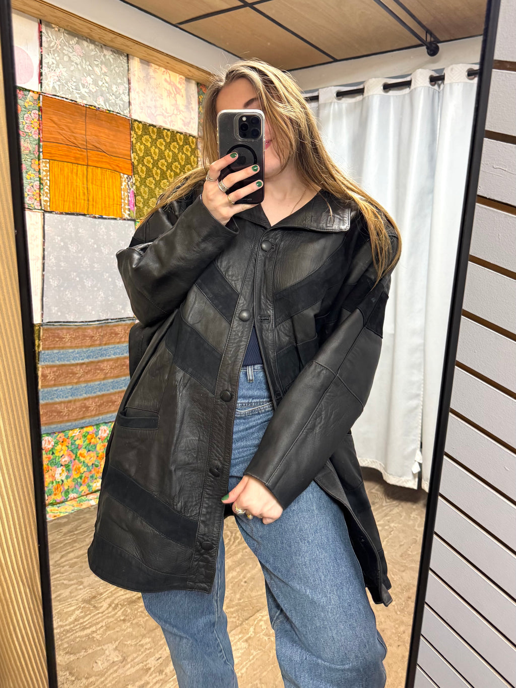 Veste en Cuir avec Bandes en Cuir