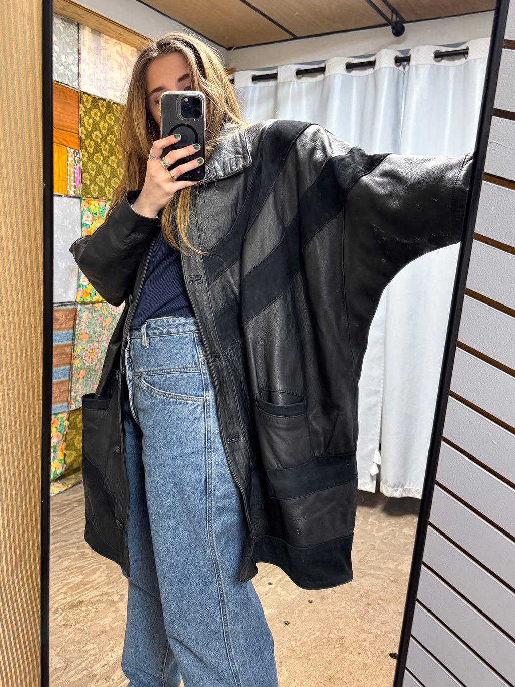 Veste en Cuir avec Bandes en Cuir