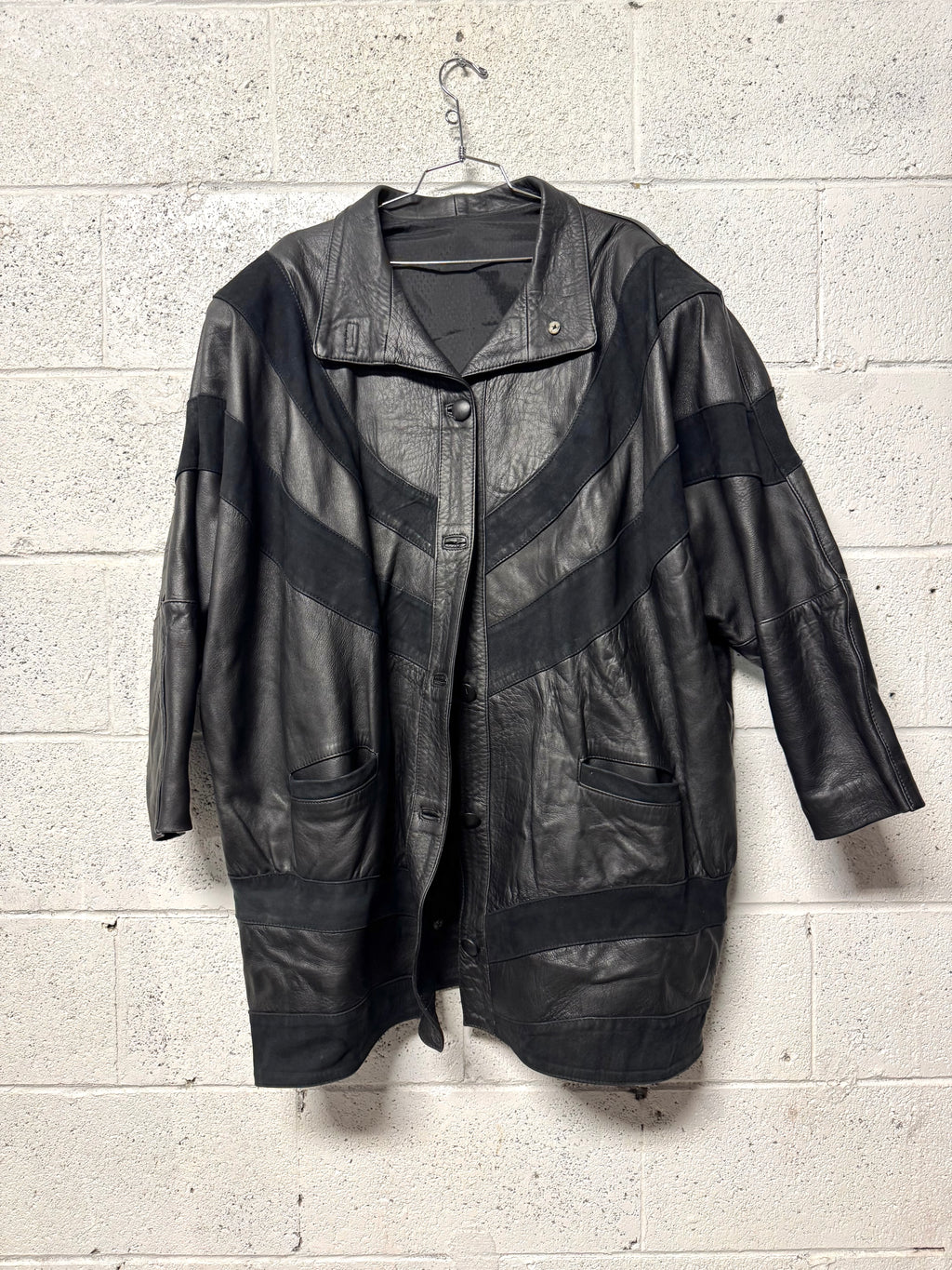 Veste en Cuir avec Bandes en Cuir