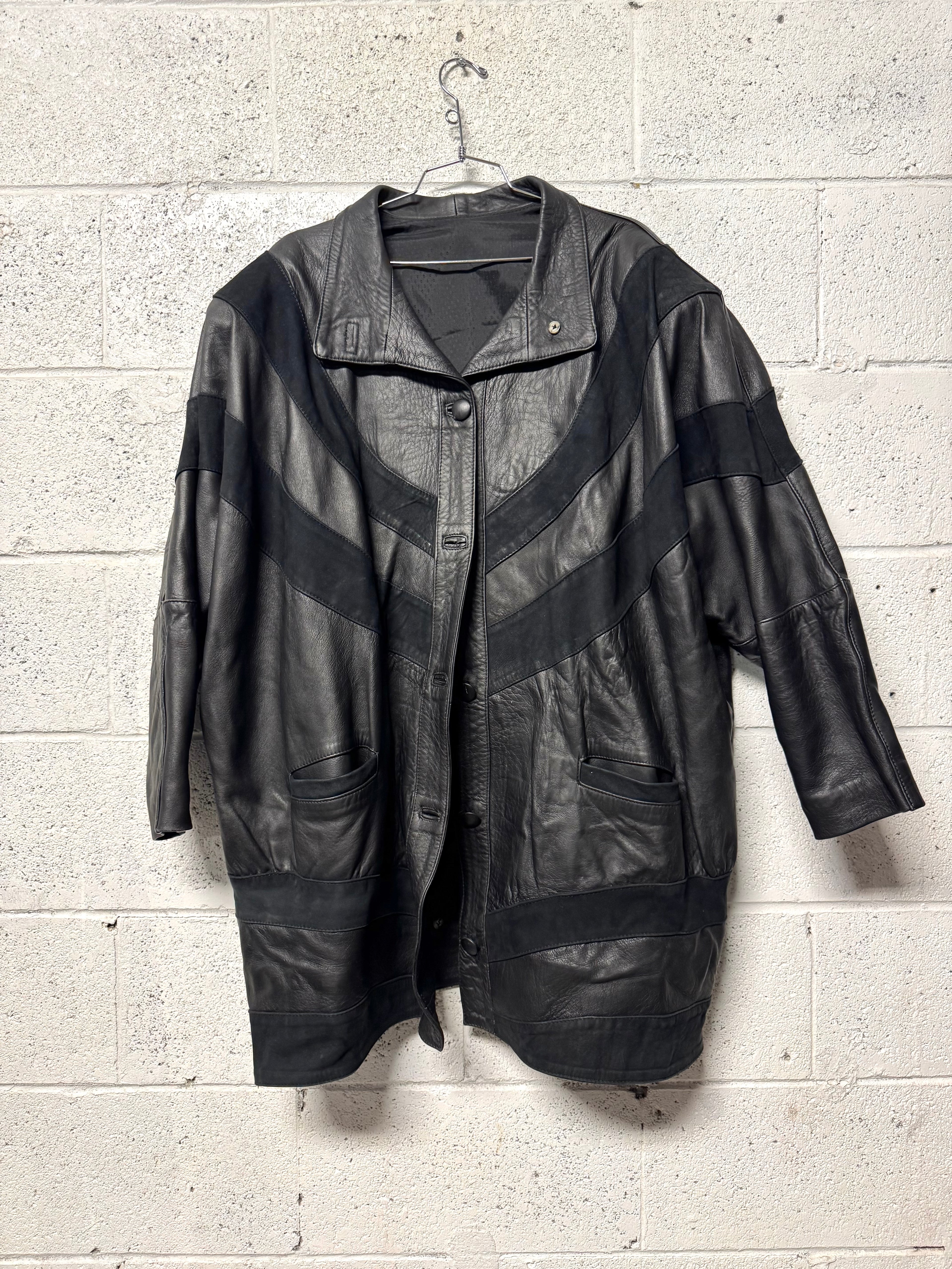 Veste en Cuir avec Bandes en Cuir
